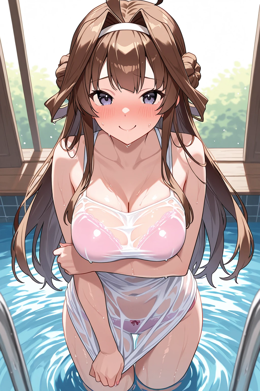 1girl, 独奏, blunt bangs, , braid, brown eyes, twin braids ,brown hair, 10years old (large Breasts:1.2), nsfw, nipple, naked, empty eyes, frozen ,amusement park, ,Wet, crying ,, Naked, , Peeing, lactation, projectile lactation