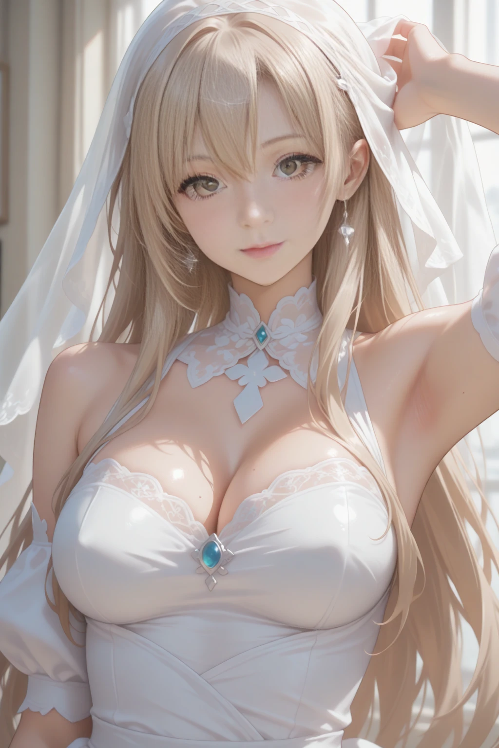 best quality　high resolution　French blonde married woman in her late 20s　bride　black and white cow print wedding bikini　Idol-class cute face　beautiful lips　Harem　　Enchanting huge plump 　naughty look　sea wedding style　A woman who loves H　intense activity at night