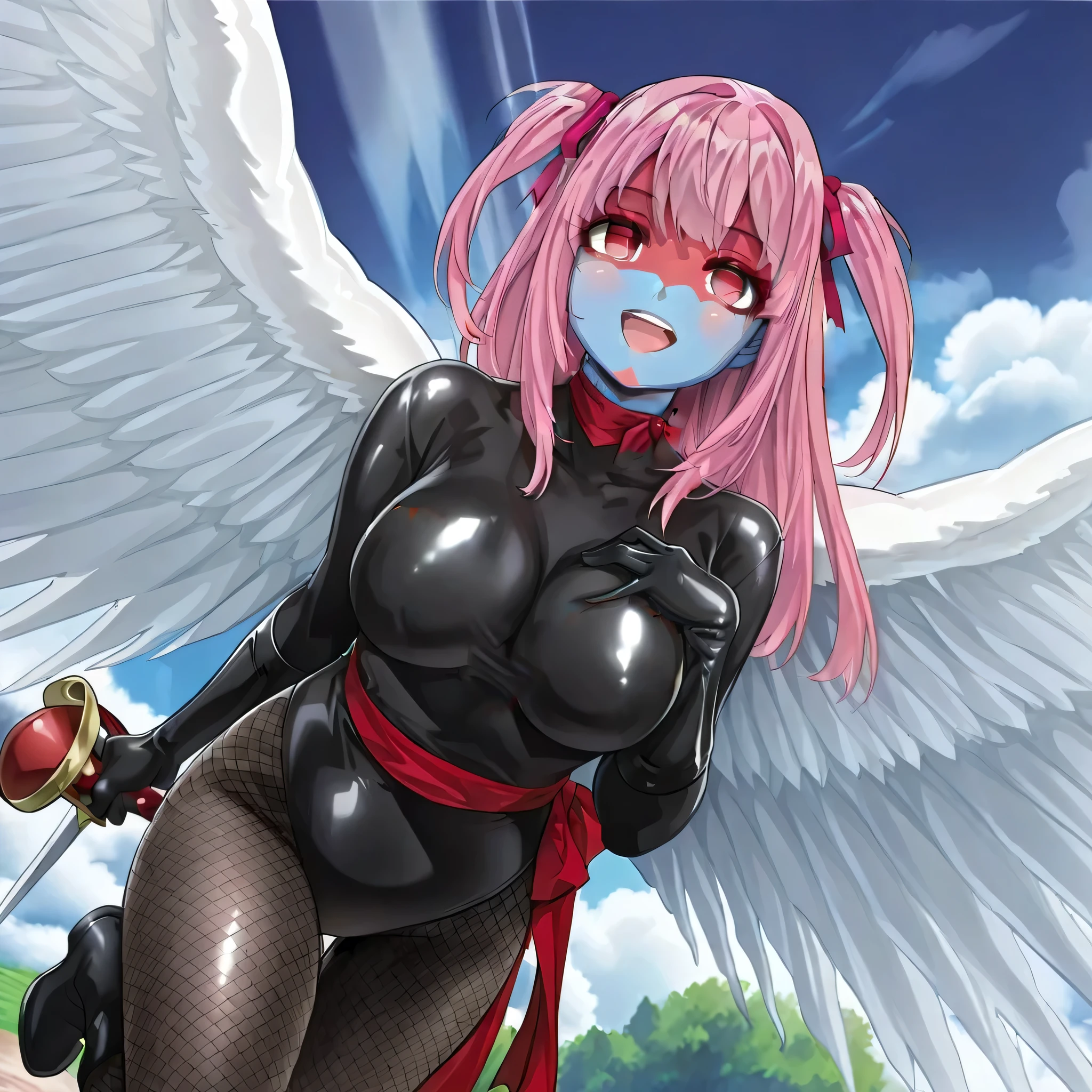 shocker, black leotard, red sash, breast