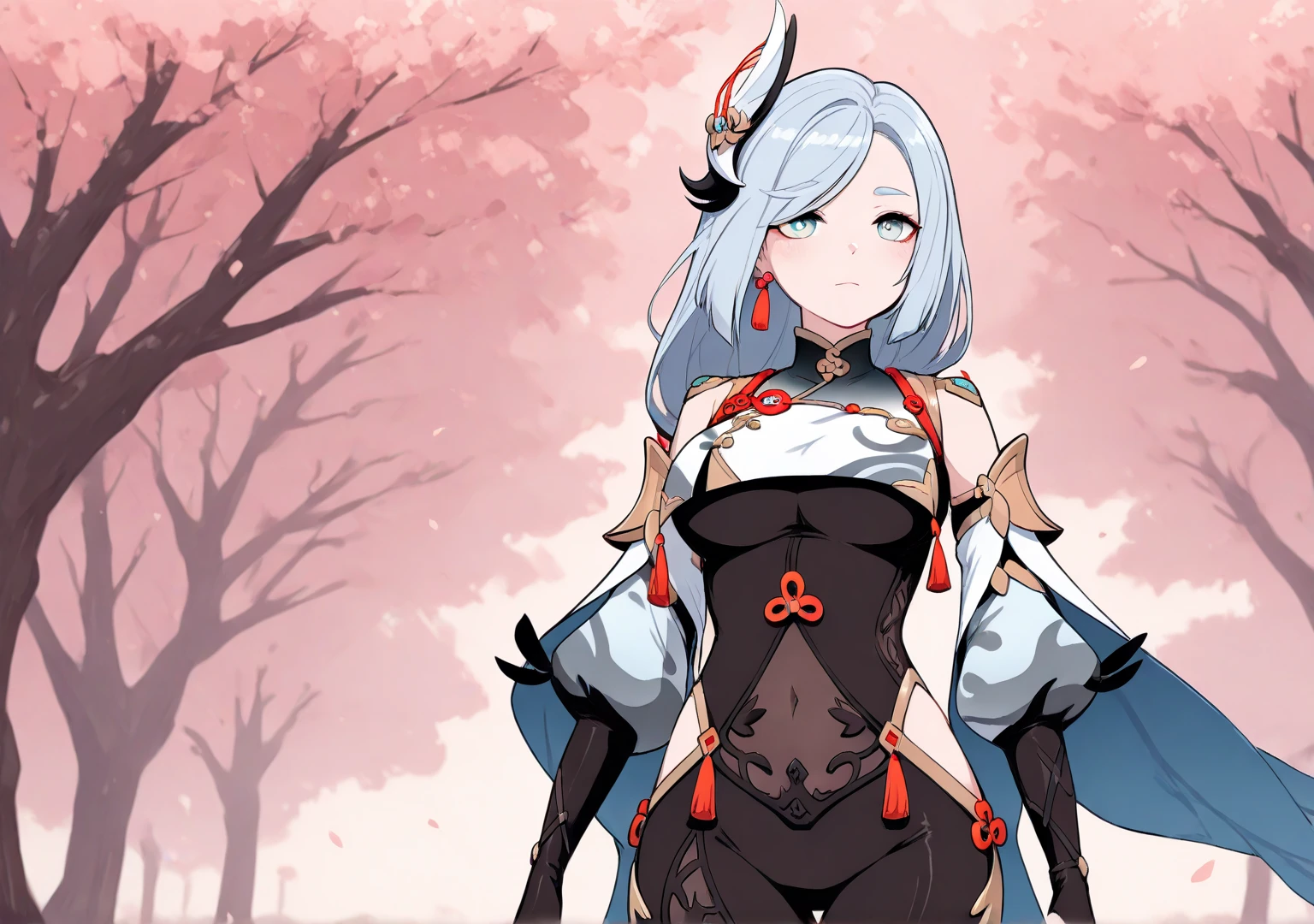 solo female, (((standing pose))), (((white background, blurry background))), character focus, fantasy clothes, character design, shorts, holding weapon, fullbody, , (((straight-on))), warm color clothes,
