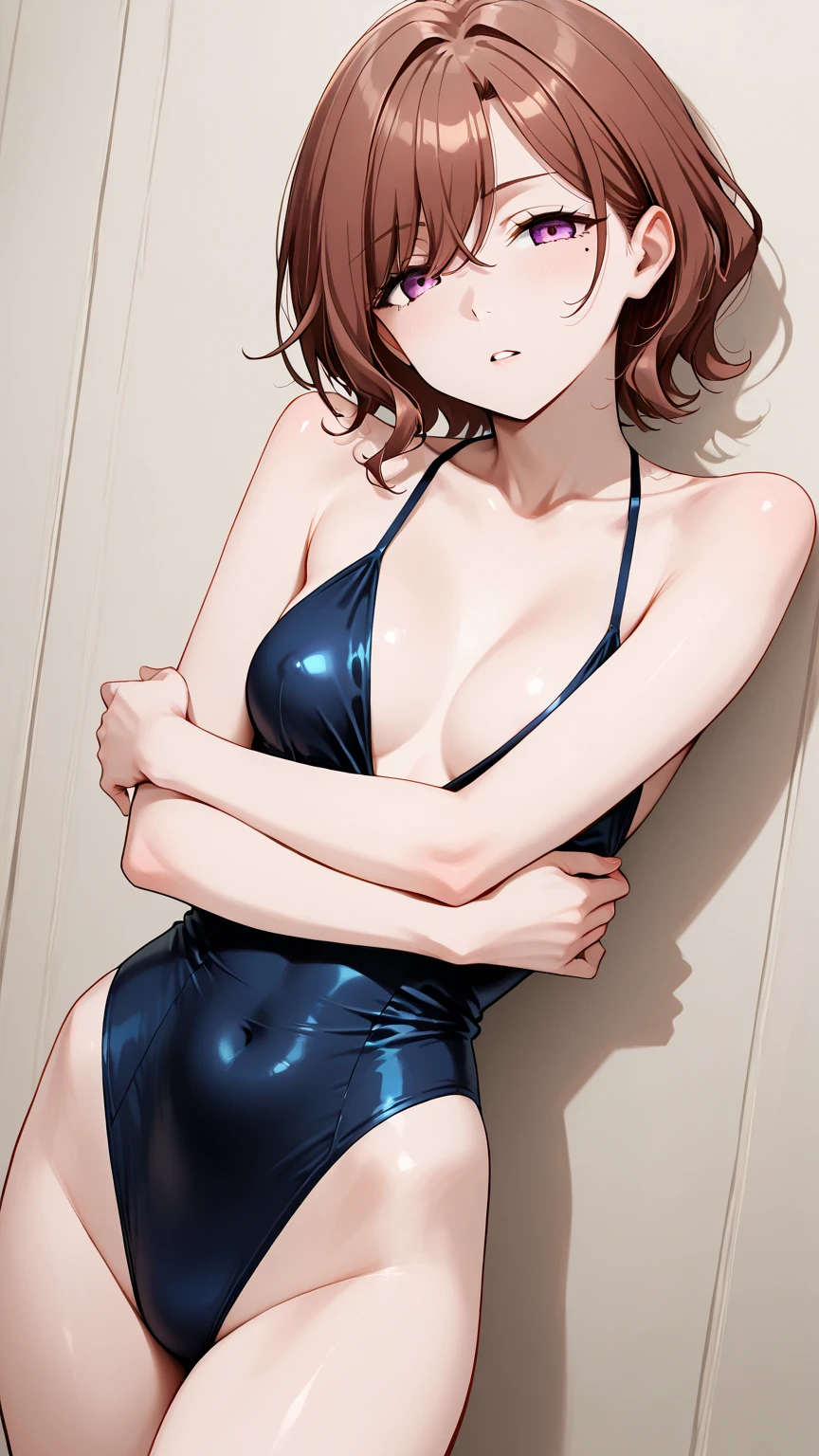 1个Giant  Girl, Brown hair,short detailed hair,eBlue eyes,full bodyesbian,Wearing black  with translucent cloth, V-chest clothes, see-through cloth, flowing salmon silk, translucent silky dress, flowing magical flesh robe, translucent cleavage dress,  camisole, silky garment, flowing pink silk, Draped in flowing fabric, flowy fabric，(tmasterpiece, Best quality at best, high qulity, A high resolution, ultra - detailed)