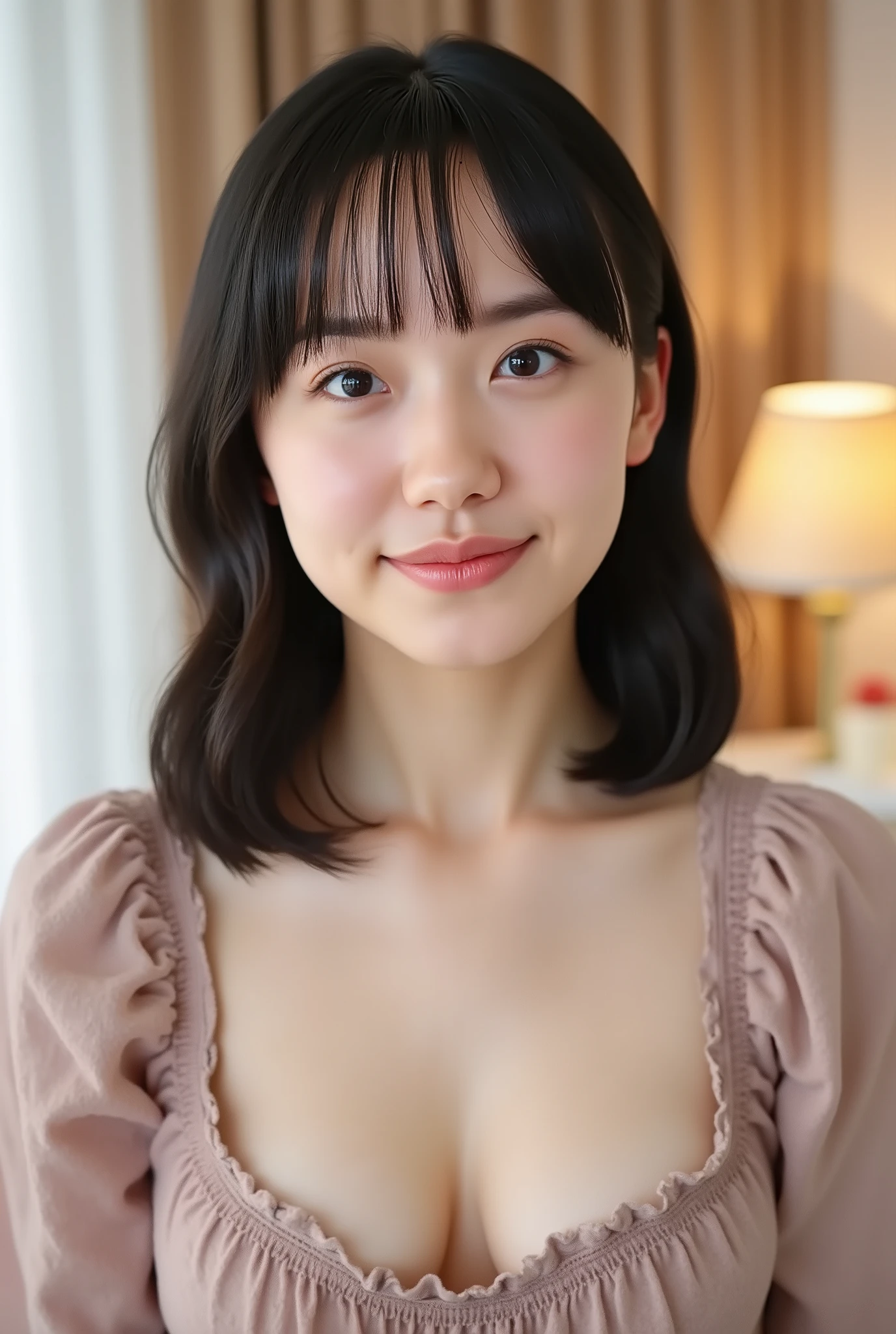 (( premium quality,  8k )), ((masterpiece)), ( details),    、dark hair,  Japanese girls,   first-person view   ,One Woman, a plump woman, petite woman ,   sexy,(  full nude, in the bedroom),(((    Super Giant Bust ,    full nude,  beautiful breasts,  short bob hair , dark hair))),  ((dark hair, full nude)) , (( No decoration,  no accessories,       without makeup  ))