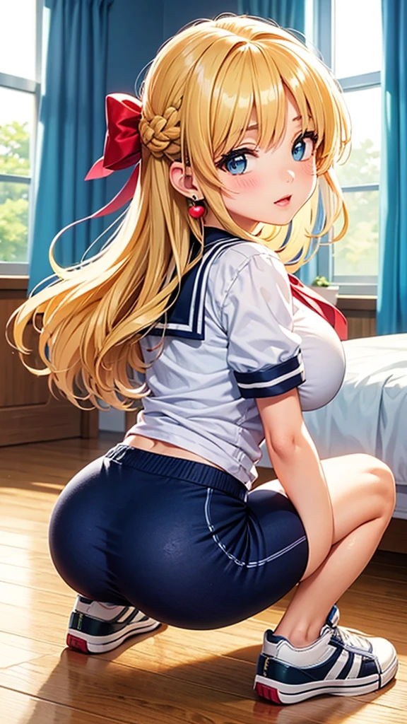 2girls ass blonde_hair breasts dat_ass female female_only hi_res huge_ass indoors light-skinned_female light_skin long_hair niliu_chahui original original_character school_uniform tokisaki_asaba tokisaki_mio white_hair yuri
