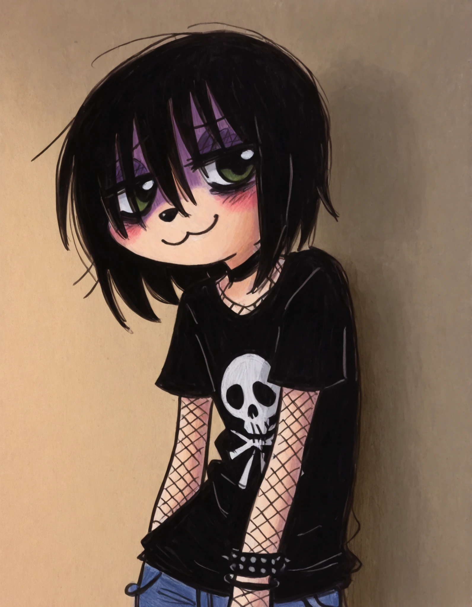 momoiro-melon_style, hand-drawn, traditional art, analog style,, volumetric_lighting, chiaroscuro_lighting, vibrant, shaders, against_the_wall, arched_back, 1girl, interior, solo, detailed, furry, cat, skinny, smug, ((cute_clothes, emo, fishnets)), white_fur, cute, claws, stare, soft_light, stylized, SuchHorriGir,