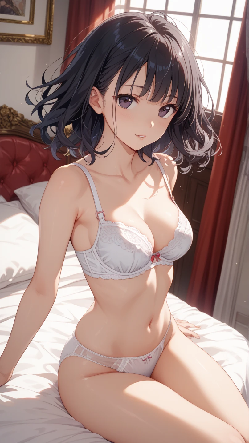 Yamanaka Ino, demi good, sleepwear, pajamas, unbuttoned shirt, showing ???????, ??????????????, lace ??????, bedroom, sunrise, perfect legs, perfect arms, perfect body, pose ????.