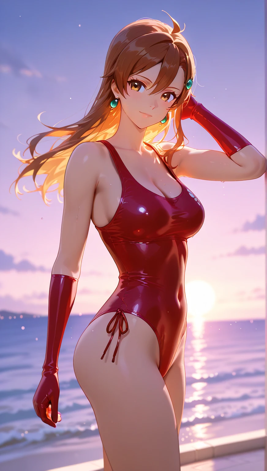 obra maestra, Mejor calidad, of the highest quality, fotorrealista, perfect , cara perfecta, ojos perfectos,
pelo aguamarina, brabulladbgt, diadema roja, guantes rojos, Recorte rojo superior,  ojos azules, falda, aretes de aro, gargantilla, 1 chica, al aire libre, pose sexy