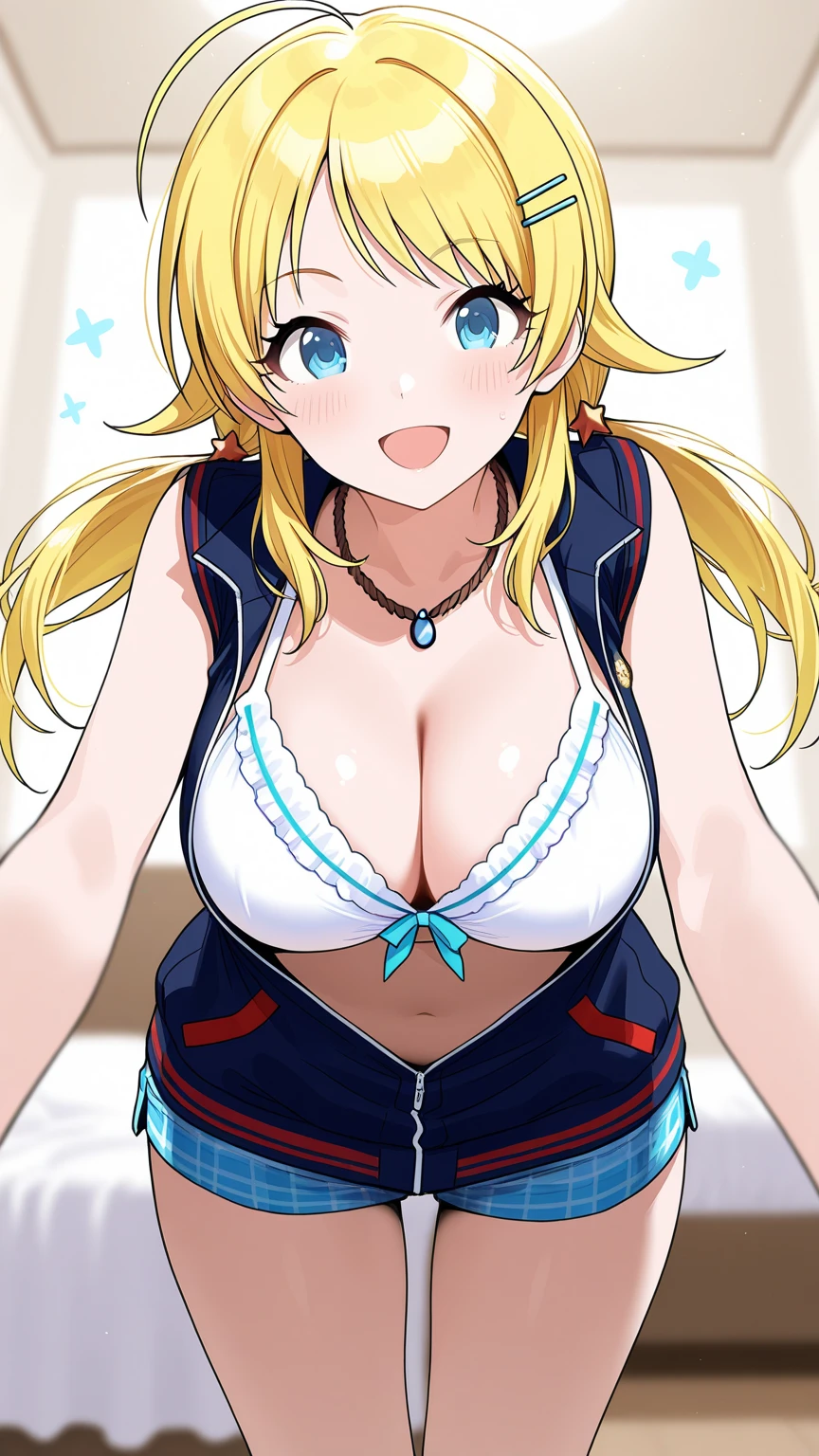 {{{masterpiece}}}, {{{highest quality}}}, {{Very detailed}}, {shape}, {{{1 boy,  ????? between ???????}}}, lucy heartfilia, Blonde girl with  twintails gives ??????, Blonde Hair, Long Hair,  Blue Ribbon, Big ample ???????, Earrings, throw, My ????? feels tight, Wet ????? , Cleavage, Bedroom, Sweaty, ???????????, Moving lines, Mischievous Smile, belly button,Secretion of milk, milk, get wet, ?????????????, black thighhighs, detached sleeves, midriff, cropped vest, strapless, belt, black skirt,