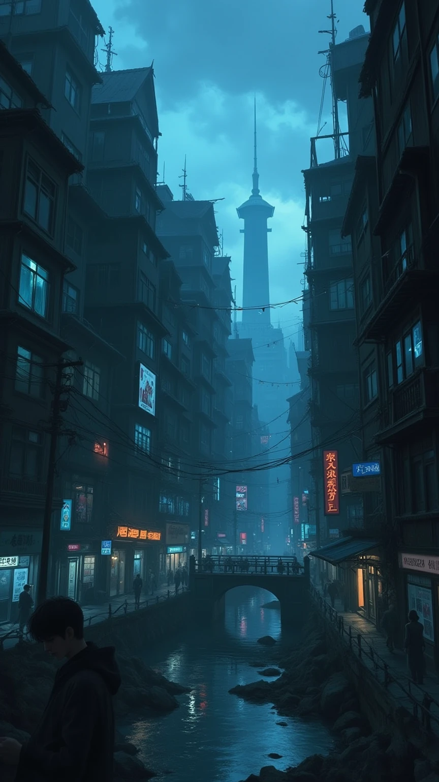 Anime, strange demons with multiple limbs, Dark surroundings, city, View from the sky