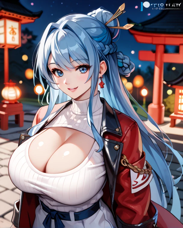 ((One personの女性)), Beautiful Face,((laugh)),((Wink:1.9)),((Touch your lips)), Laugh with your mouth wide open,((Bright red cheeks:1.4)),Shiny red lips,night,rooftop,You can see the ocean, firework,Laughing with your mouth open,Glossy pink lips, lighting,((Anime style background)),masterpiece, Highest quality, so beautiful,up to date, Complex details, (Pink long nails),(ring),(bracelet),(choker),AI-generated, Complex,High resolution, Highest quality, super high quality,3D Images、3D Images,One person,Long white hair,High Ponytail,(Pale eyes),Anime woman posing for a photo, ((Narrow eyes、Silvery white colorful eyes、Shining Eyes:1.4)),(Squint your eyes:1.1),a hyperRealistic , hyperRealistic , Realistic,Anime woman with long white hair, Smooth anime CG art, A woman in a colorful kimono with gold embroidery, (Black long sleeve kimono),Red floral pattern,Long flower hair ornament,Earrings,Mature Body,(Big Breasts:1.1),expensive,Abdominal muscles,Tight waist,(Zoom up to face:1.7),Shooting from diagonally below