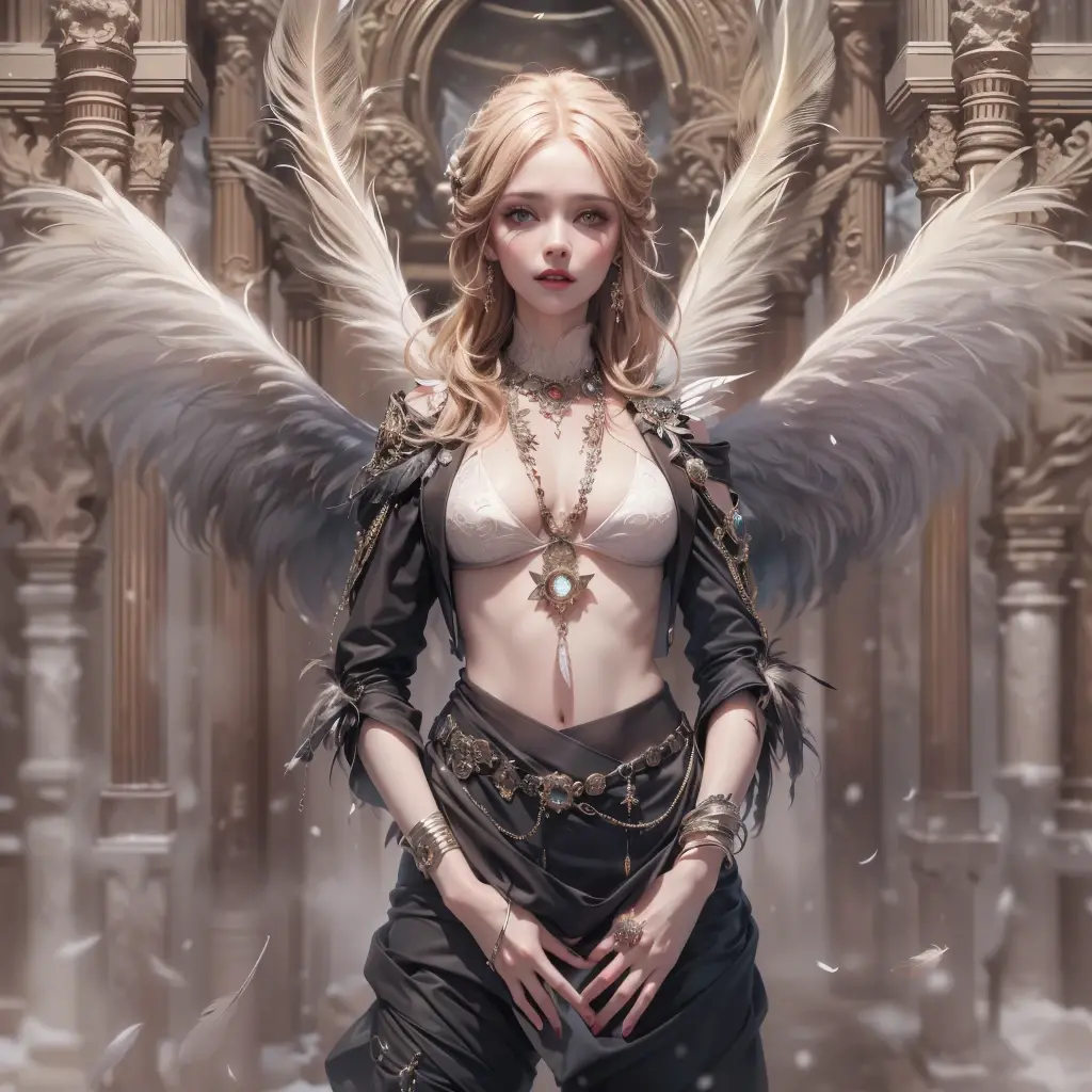 (masterpiece, top quality, best quality, official art, beautiful and aesthetic:1.2), (1 man - Seraphim), extreme detailed,(fractal art:1.3),colorful,highest detailed. (platinum fluffy hair down to the middle of the neck, scars on the face in the middle and lip, heterochromia), (man, he/his/him)