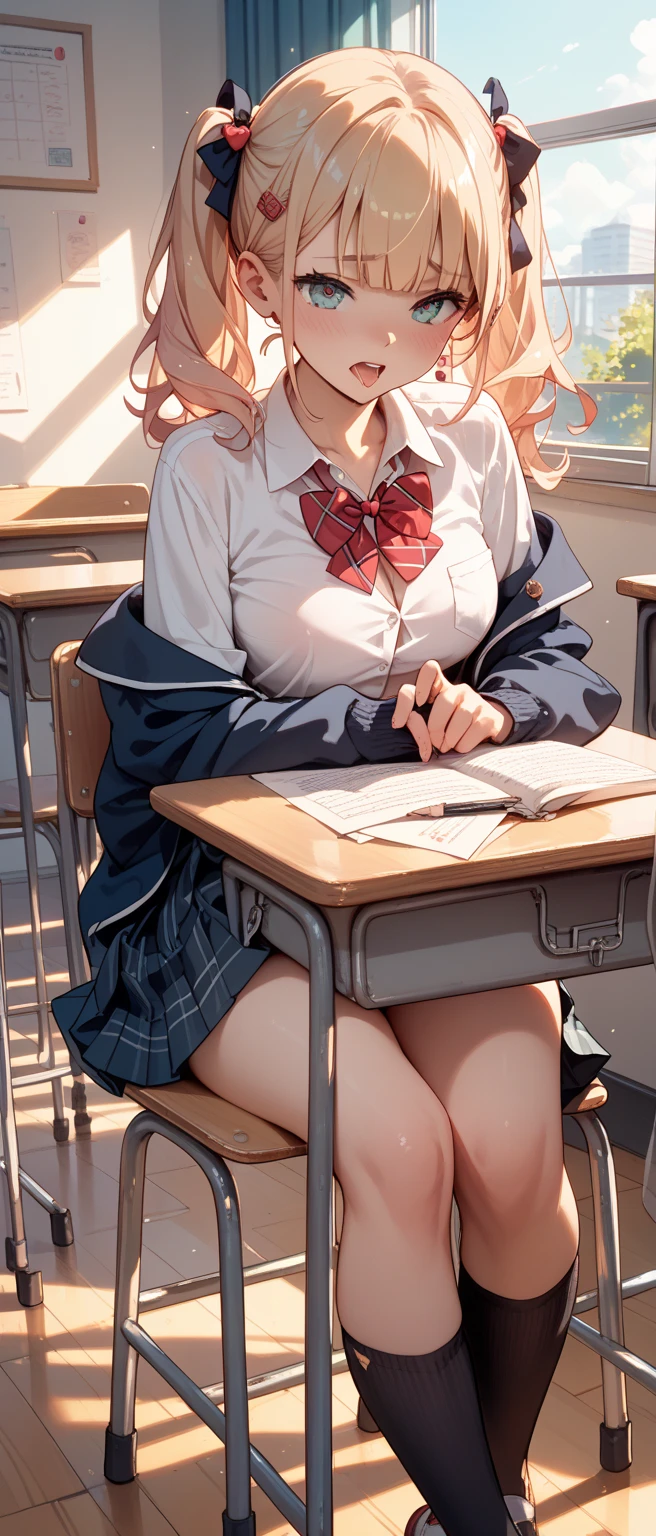 nodokaharamura, nodoka haramura, blue eyes, hair bow, long hair, pink hair, bow,
BREAK blue skirt, kiyosumi , pleated skirt, , serafuku, skirt,
BREAK looking at viewer,
BREAK indoors, classroom,
BREAK (masterpiece:1.2), best quality, high resolution, unity 8k wallpaper, (illustration:0.8), (beautiful detailed eyes:1.6), extremely detailed face, perfect lighting, extremely detailed CG, (perfect hands, perfect ),