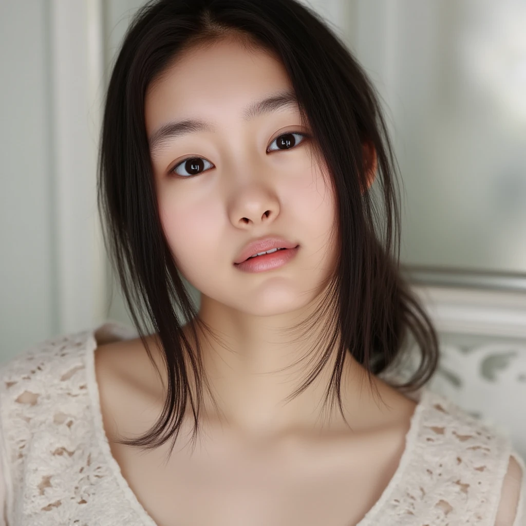 masterpiece, best quality,8k resolution,realistic,, 1 girl, there is a woman with long black hair posing for a picture, a picture by Tadashi Nakayama, flickr, 