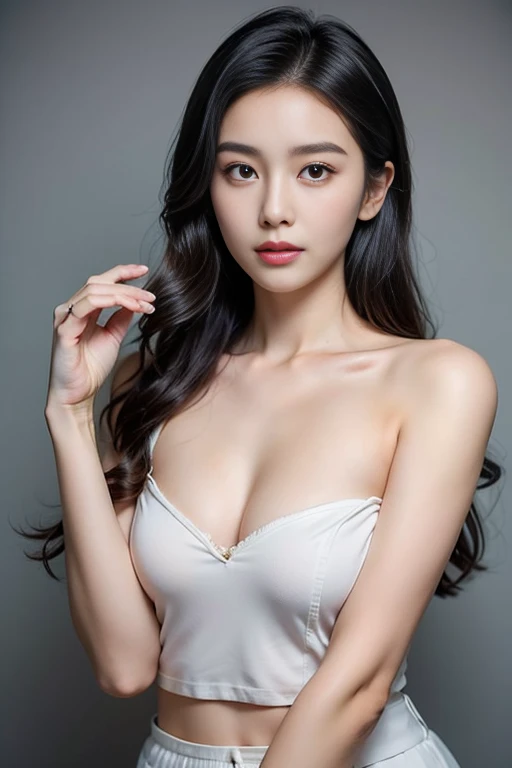 (((Two people)))A beautiful woman is on the left side of the picture.Head tilted back with passionate eyes,Dark black neat long hair hanging back(shiny hair), Wearing a white transparent gauze silk nightgown,full ???????.Revealing dark purple ?????????.A handsome man with his upper body ????? on the right side of the picture hugs a woman's waist from the front.Bury your face in her ?????., best quality, actual, super detailed, finely, high resolution, 8K wallpaper, , sharp focus, Perfect dynamic composition, Beautiful and delicate eyes , Detailed actualskin texture, Smile, closeup portrait, Model figure