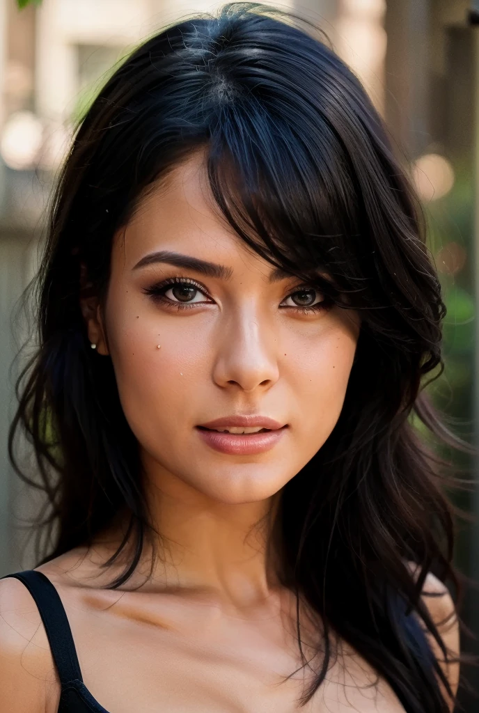 Woman, black , hair blue