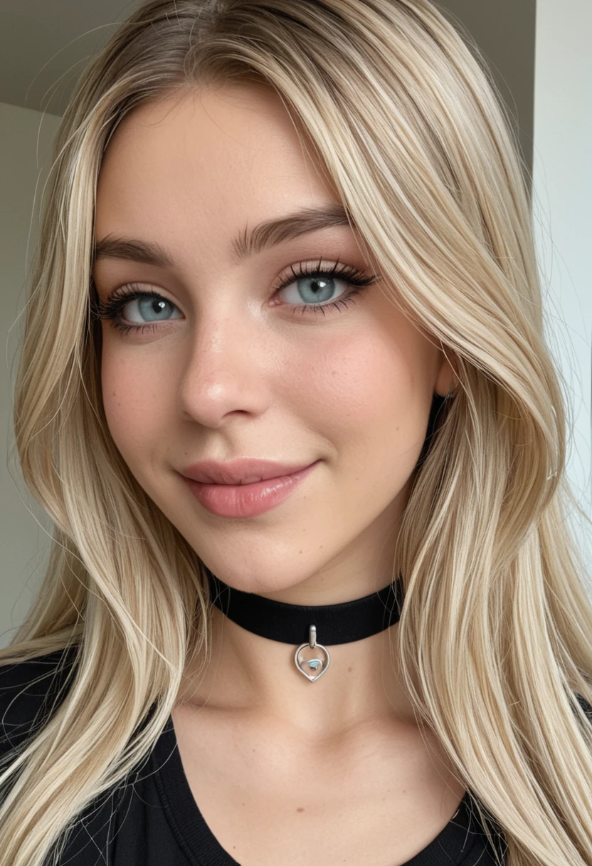 ((meilleure qualité)), ((ultra résolution)), ((photoréaliste:1.4)), (Détails complexes), 19 ans, cheveux blond, visage parfait, Se maquiller:1.5, lumière sur le visage, Détail du visage,