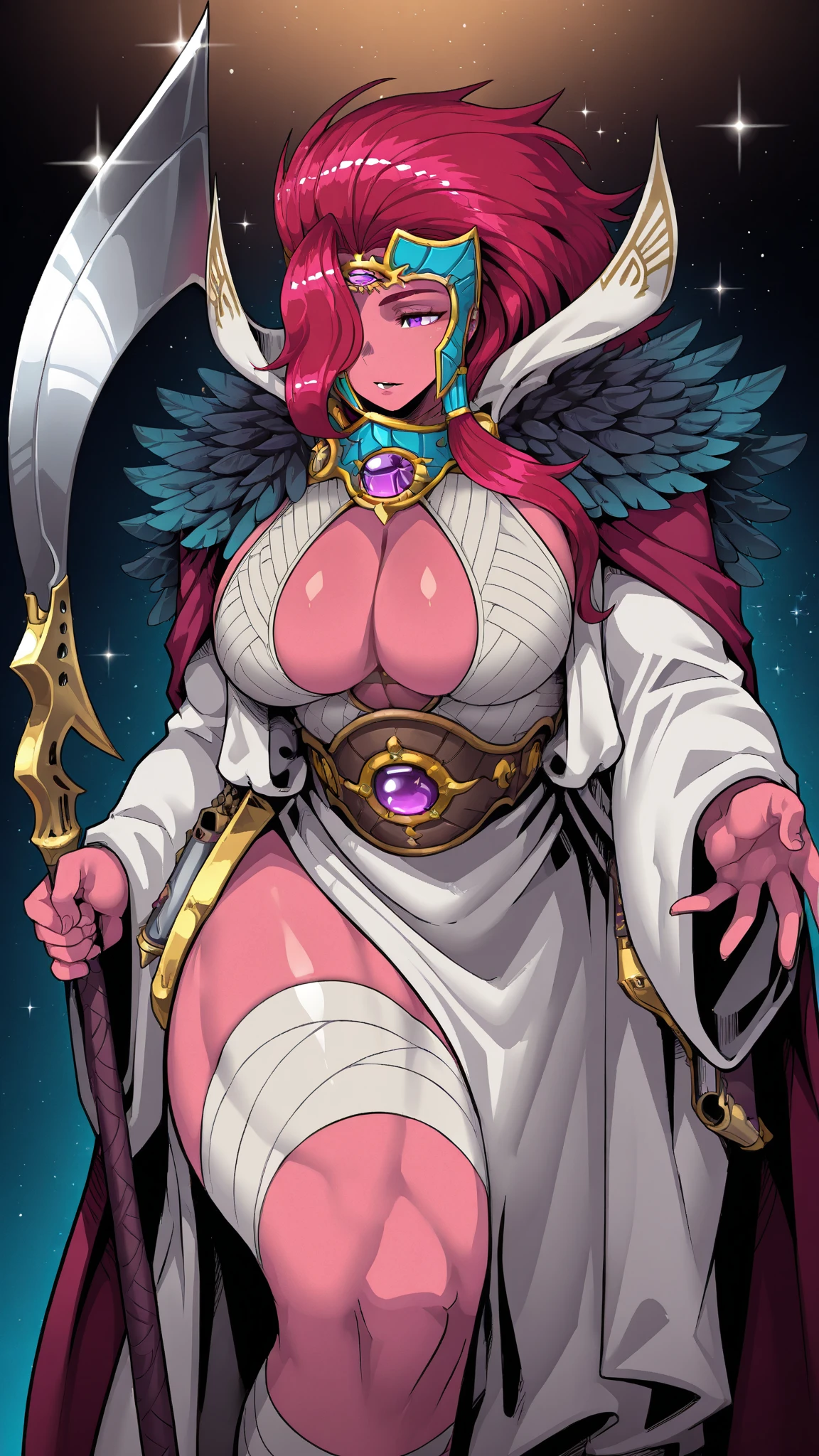 Tallgirl, dark-skinned woman, cheveux bleus, cheveux noirs, cheveux longs, demi-armure, revealing clothes, ange, Angel wing, presque, Sword outfit , Great Sword, enormous ??????, ABS, portrait, marche, walking