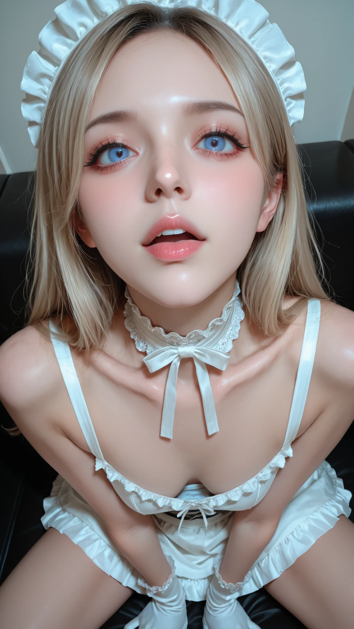 Masterpiece, detailed, high quality, top quality, 特別に演出されたシーン、close up portrait, from chest up, ポニーテールの日本人女が夕日に照らされて光が反射しています、detailed cute k-pop idol face, high resolution beautiful face, stand and spread legs wide, super flat chest, 女性は透明なレインコートを着ています、女性は透明なセクシャルなパンツを履いています、私は女性の大きなレースのブラを見ることができます、女性は見えないパンティを着用しています、 女性はパンストを履いています、女性は白い光沢のあるレスリングブーツを履いています、白い膝当て、too short frill skirt, thick thigh, white gloves, 大きく太い機械を手に持っています、彼女はビルの外の階段を登っています、幾何学的で複雑すぎる模様の壁、白いシロップが付いた肌、背景に光る雲がある、高画質、高品質な、リアリスティック・オン・フォー、8k、super dynamic angle, as action cinema, as official art, as cover art concept, no text, (((from dynamic view))), face from above, ((realistic super detailed skin neck)), beautiful eyes,