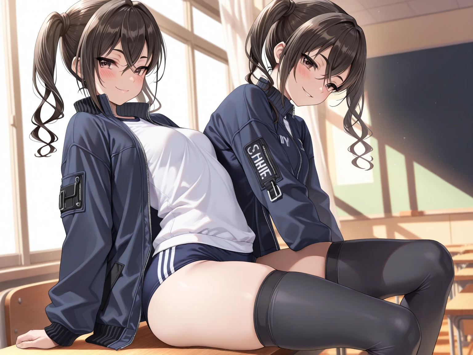 (realistic, photo realistic:1.2), ((highest quality)), move the center of gravity backwards, pretty embarrassing, 1girl, long hair, Braiding, hair clip, Barefoot, School gym suit, Blue bloomers, ( shot:1.3), (sitting on ground:1.4), put the heel on the ground, (:1.2), squat with your knees up, Attach your ass to the ground, beautiful face details, real human skin, gentle expression, Front view, angle from below, realistic, photorealistic, squat deep on school grounds, whole body, (looking at the viewer:1.2), From before, from below