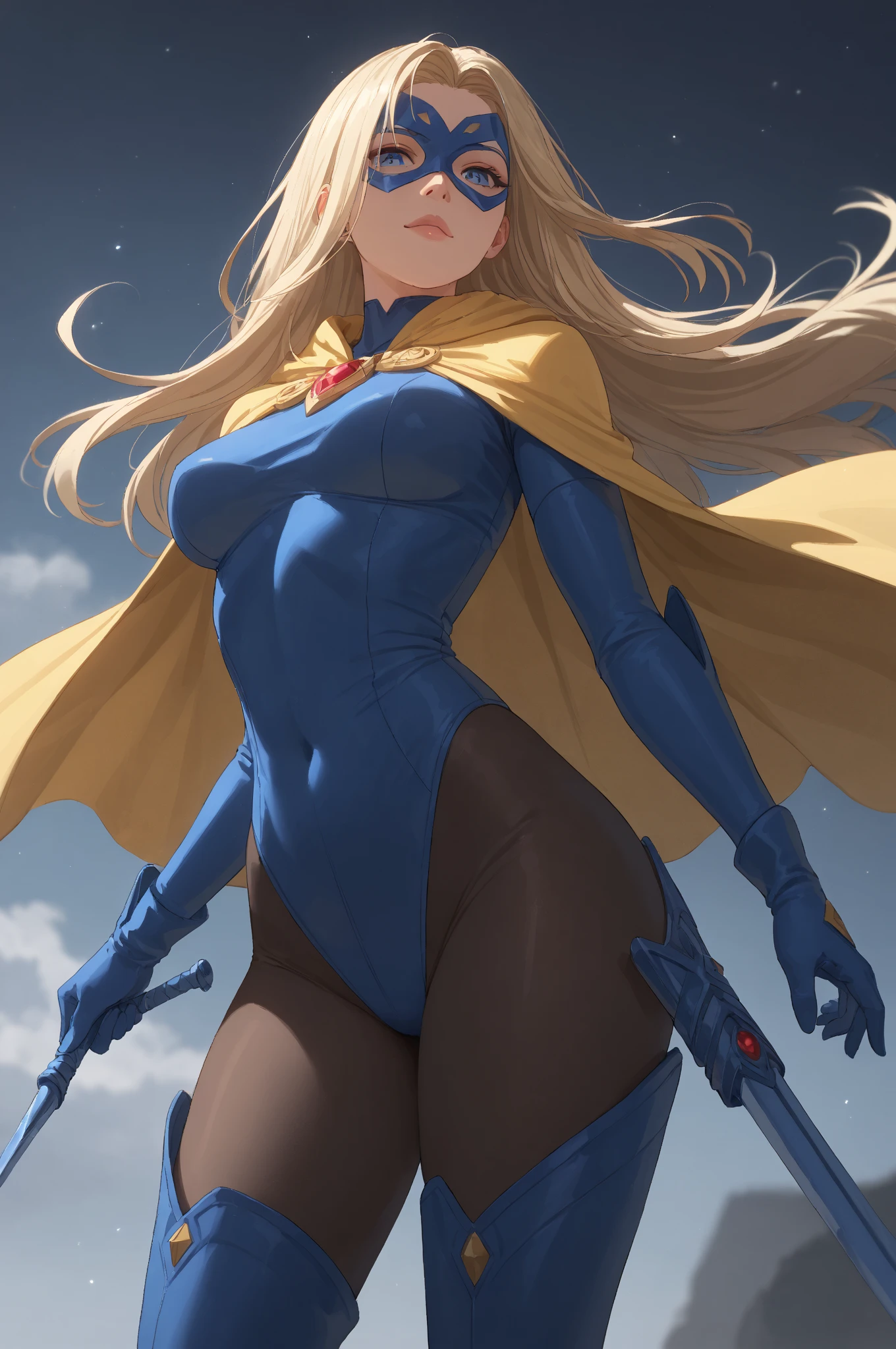 1girl, superhero, leotard,  legs, boots, solo focus, belt, full body shot, mature lady, blonde hair, bob hair, spinning transformation