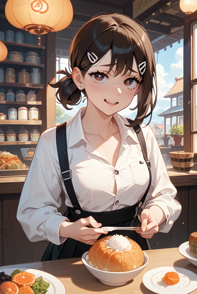 (from below:1.2),(from side:1.2),(highest quality:1.5),(8k,masterpiece, top quality, best quality,beautiful and aesthetic:1.2,professional illustrasion:1.1,ultra detail:1.3,perfect lighting),extremely detailed,highest detailed,incredibly absurdres , highres, ultra detailed,intricate:1.3,(Alchemy Workshop:1.4),A girl mixing,Medicine in many small bottles,colorful:1.4,zentangle,(1girl),(finely detailed beautiful eye: 1.2), (beautifull detailed face), (perky chest:1.1), (pointed chest:1.0),(highly detailed beautiful face and eyes,firm breasts),real skin,((brown hair,long pony tail hair)),thin pubic hair:1.3,cute,lovely,17 years old, learning to make a pancakes cooking, alchemist costume,smile,in the kitchen,smile, weak smiling,(with sparkling eyes and a contagious smile),open mouth, Looking at Viewer,
