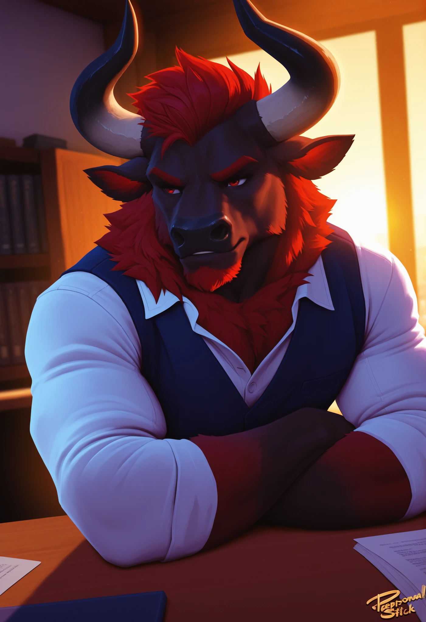 solo, breath (ultra detailed), a beautiful and detailed full size portrait of a male anthro batzz, demon lord dragon batzz, dragon tail, green eyes, glowing eyes, black body, black skin, long hair, red hair, horns, scar, tail, bedroom eyes, detailed eyes, big body,  body, (wide body). goddess, kenket, Ross Tran,ruan jia, trending on artstation,foxovh, cenematic lighting, front view, vip, buff, big pecs, strong arms, strong legs, muscular anthro, spike arms, strong legs, ((big pecs, , big pecs, blue shorts, bulge))), day, wet, front view, sitting on bed, arms behnd head, , bedroom, sweating, open mouth, angry
