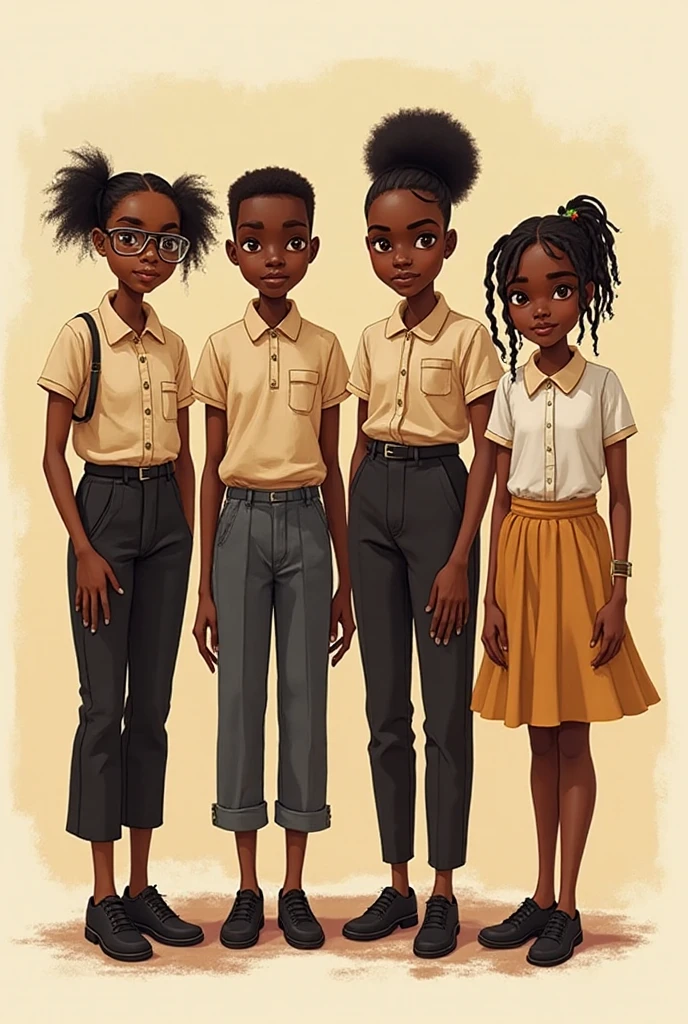 Character sprites for 2D animation rigging, male and female adult, a boy and a girl of ten years old (Africans)(masterpiece best quality:1.2) delicate illustration ultra-detailed, no background, (png format) illustrations, bright, colourful