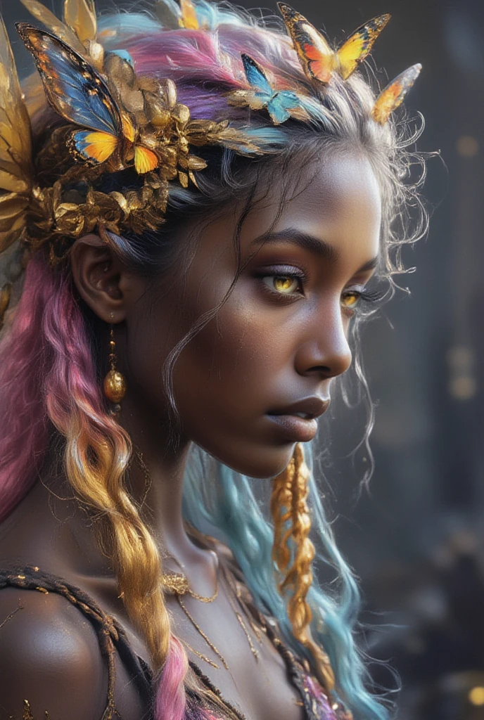 nvinkpunk, floral, steampunk (((African young-aged woman))), insanely beautiful woman, masterpiece, best quality, ((detailed face)), long messy hair, pastel colors, bright eyes, ((award winning)), (High Detail), Sharp, 8k, trending on artstation, intricate, floral. --auto --s2