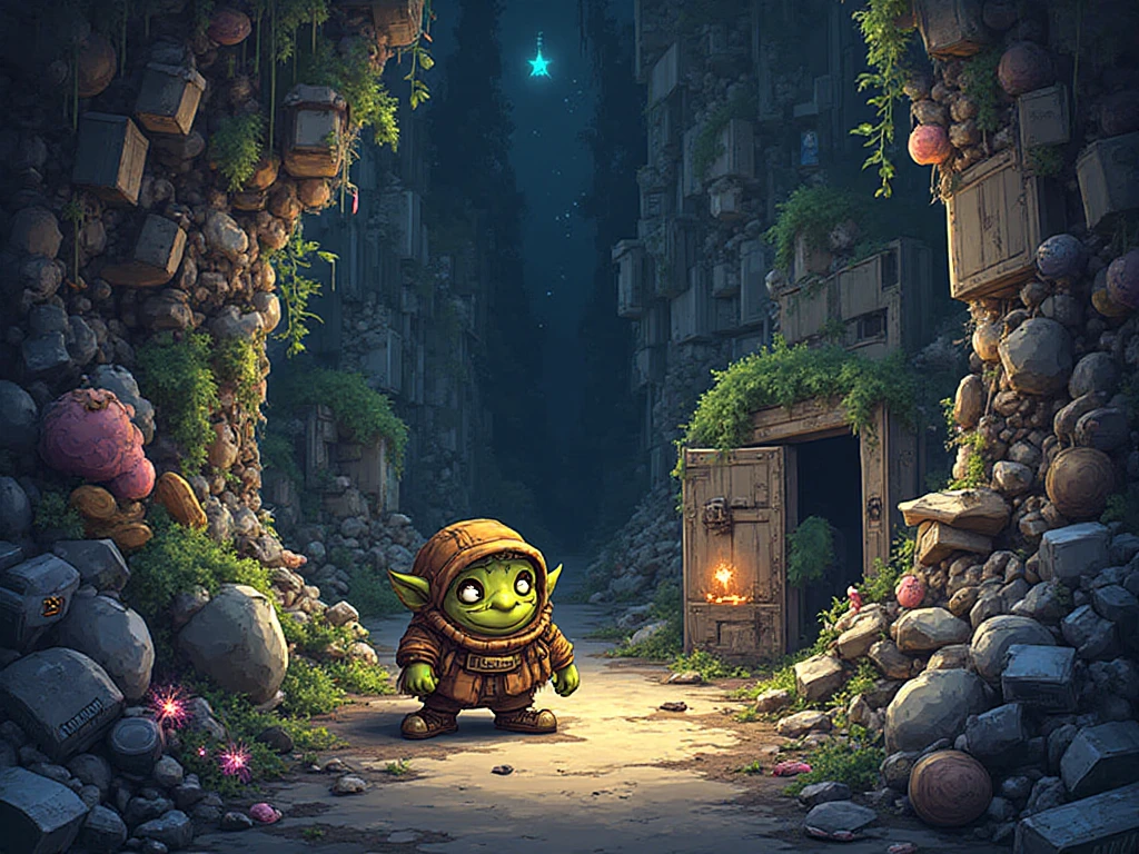 Goblin, curious, brave, fearful, magic backpack, ancient map, bright lantern, journey, unknown, desanho