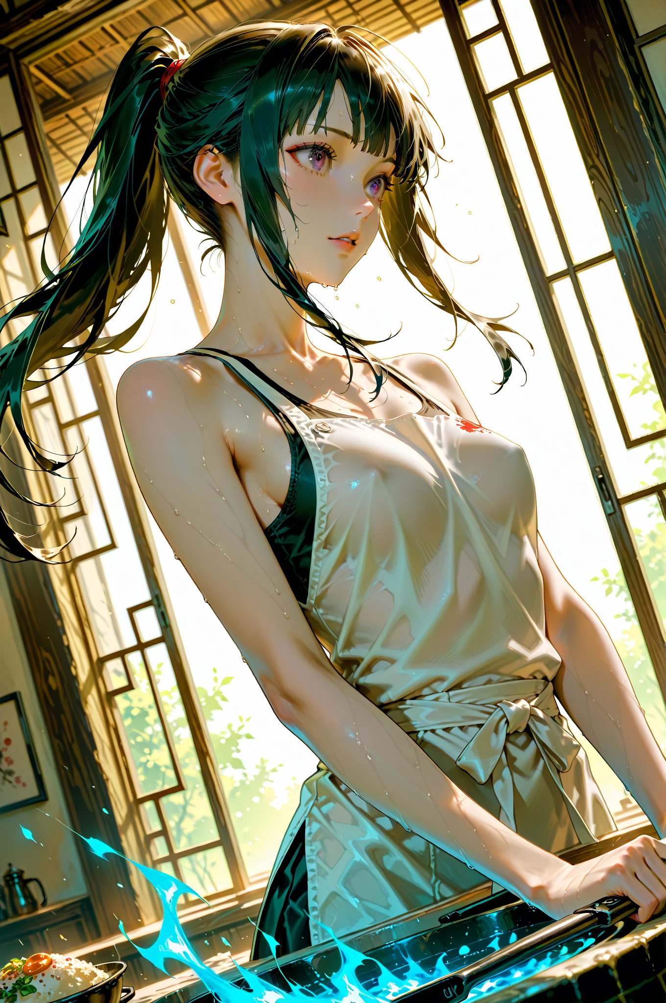 (quality)), ((masterpiece)), Recommended resultsluffly、(:1.5)、whole body 、Swollen ，straighten your back、huge bust、angle to floor:1.2、low camera angle、Hair loss on crotch、Whole body facing the camera，Hair can be seen on the crotch，final fantasy tifa