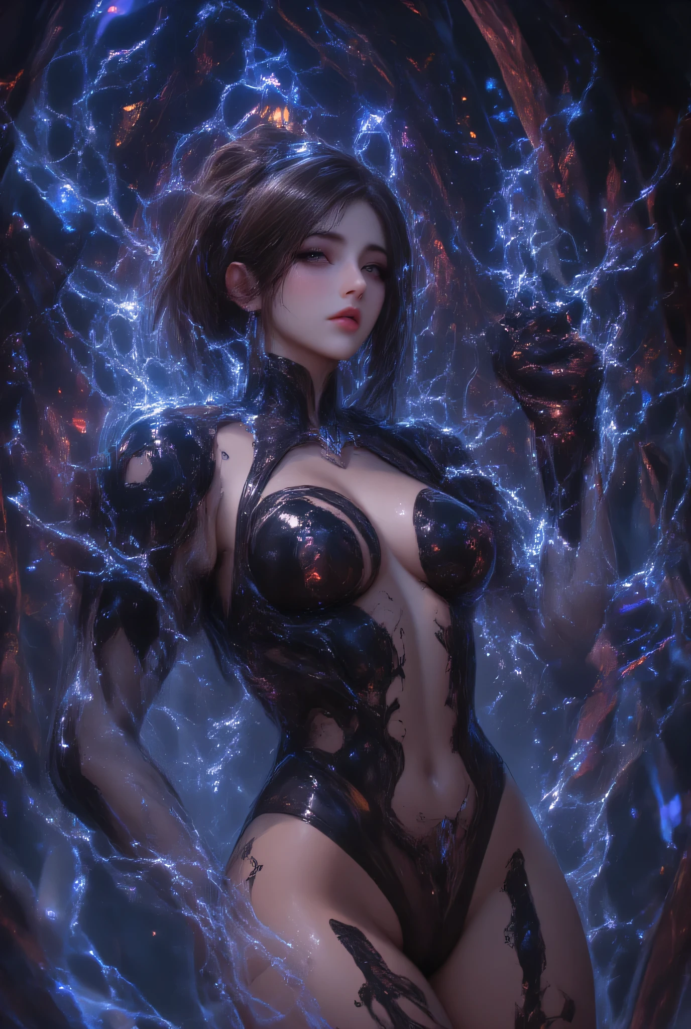 (),Best Quality, Realistic, (1girl:1.8), (gray short hair girl), with fair skin and  blue-eyes, (oiled and shiny theme:1.8), (oily skin, shiny skin, wet skin, damping skin, Skin that shines with oil), detailed face, huge eyes, very small face, detailed eyes, big eyes, dropy eyes, Double eyelid, Glossy eyes, ( and lace fusion:1.2), (maxi camisole dress:1.2), (black and white color scheme:1.2), (lace detailing:1.2), (body-hugging silhouette:1.2), (high slit:1.2), (stiletto heels:1.2), Adopt a curvaceous posture, damp skin, (in a dim concrete studio), happy, Smiling, looking viewer, large breasts, oily udder、oily breast,  soft breasts、Ingrained skin, ingrown breast、meat caught in the clothing, meat stuck to the clothing, (abs:1.4), bold exposure、(oily skin), wet skin、damp skin、big muscular butt、captivate your audience、random sexy pose, female leopard sexy pose、Adopt a curvaceous posture, (beautiful Reflecting White neon studio background),(refraction of White white lighting), 