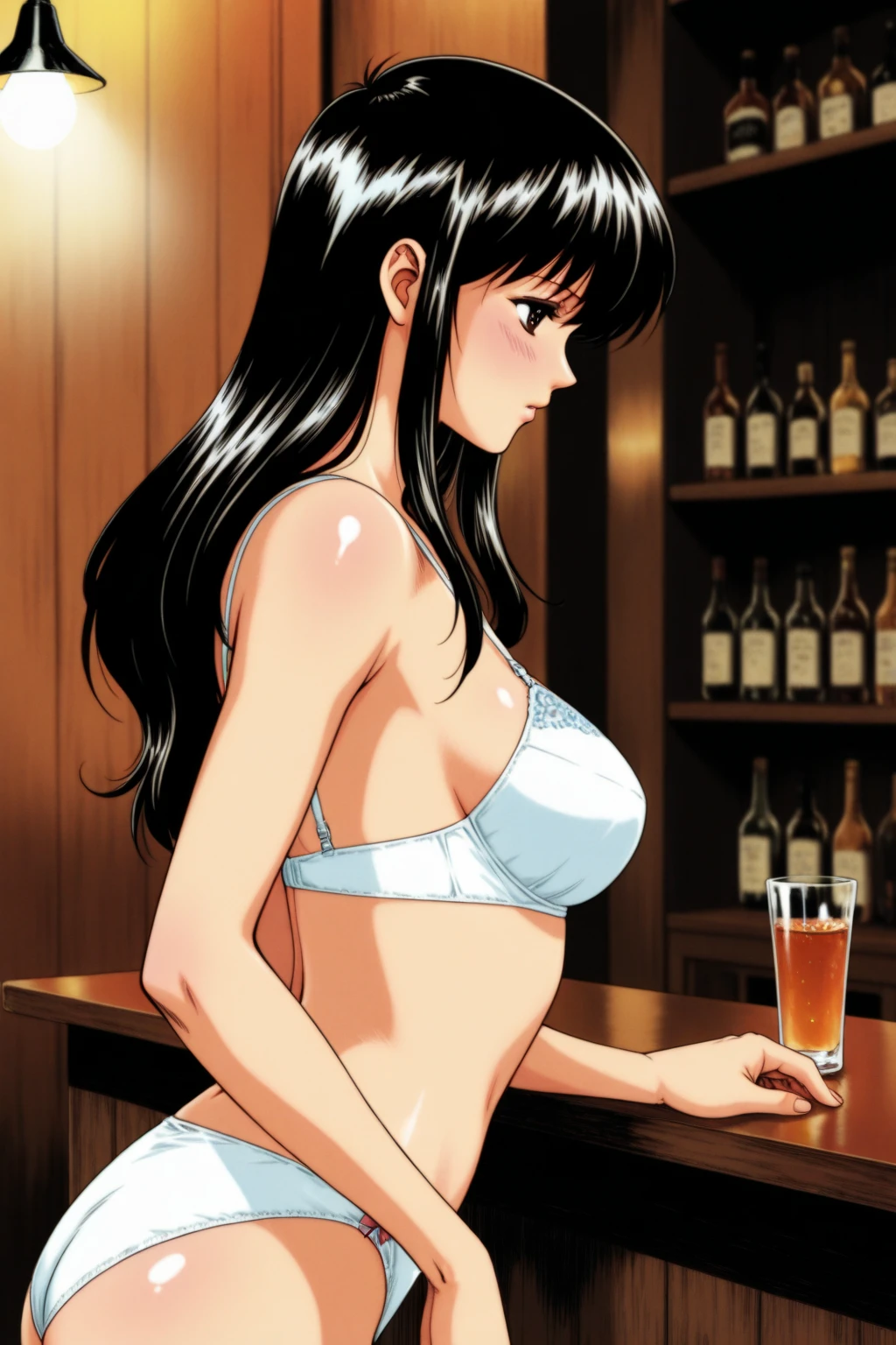 Nush in a  Lacey red lingerie,big  ,standing in a crowded bar