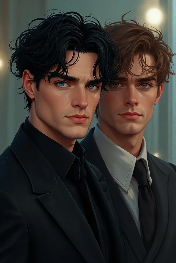 Close-up Quality (masterpiece1.2), (Best quality), (Intricate details)Male, 6'5, white, built, has big veiny hands. Tattoos that cover his neck, , arms, and back. has well-trimmed  hair, tan from the sun, groomed body hair on his arms, and  leading to a happy trail, Black hair that is short at the sides, longer at the top, Well-kept, Handsome, thin lips, sharp, defined, square jaw. Dimples, slightly crooked nose. Green eyes with hints of gold in the center. long eyelashes. Wearing blue jeans, black button up, dog tags, black leather riding boots