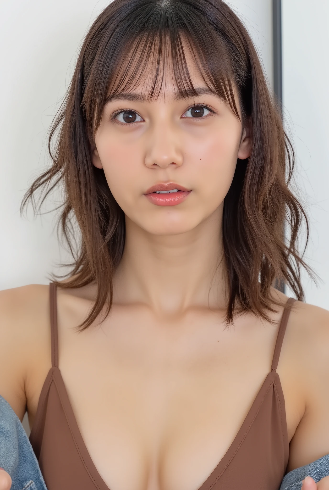 38-year-old woman、looking at camera、Model、top quality、high image quality、big boobs、thin waist with healthy portrayals、depicts everything from thigh to head、sexy girl、body line、Glossy