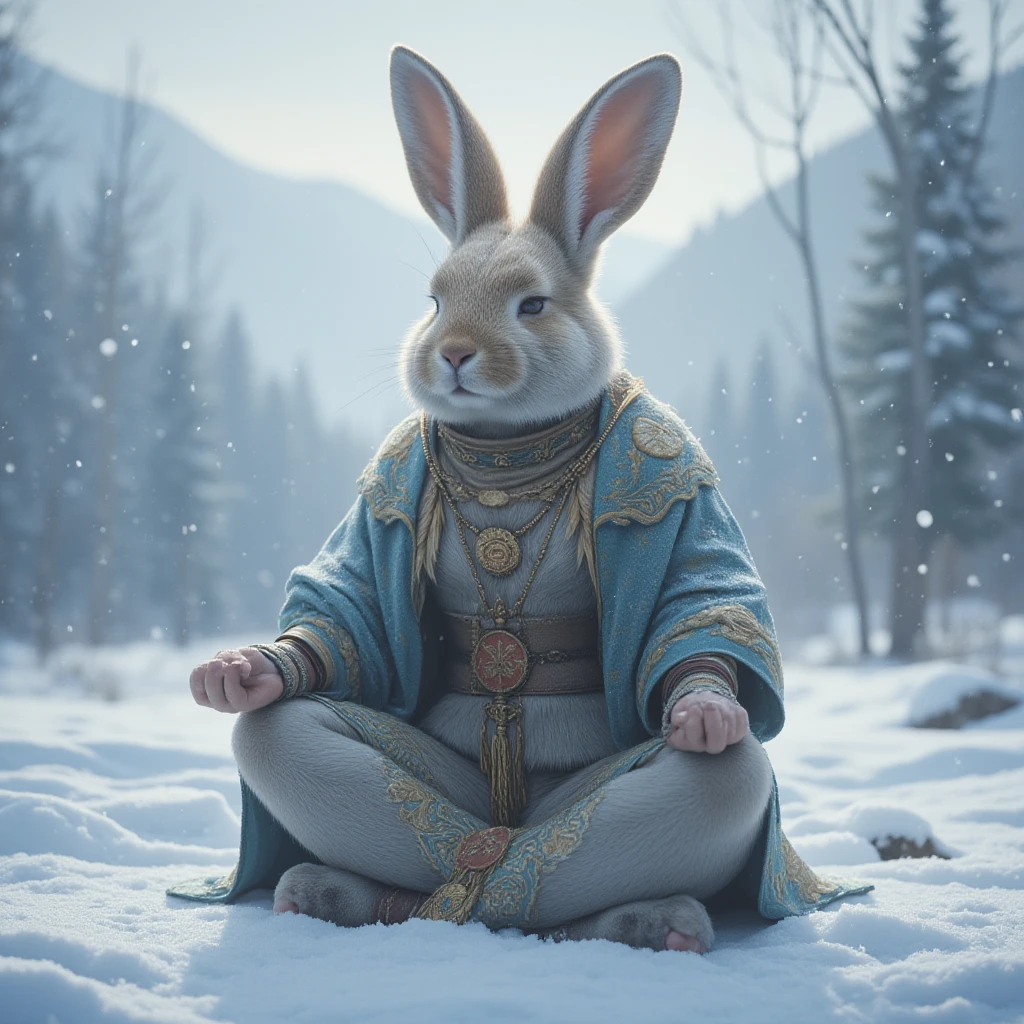 Shamanism Rabbit Rabbit shaman winter - SeaArt AI