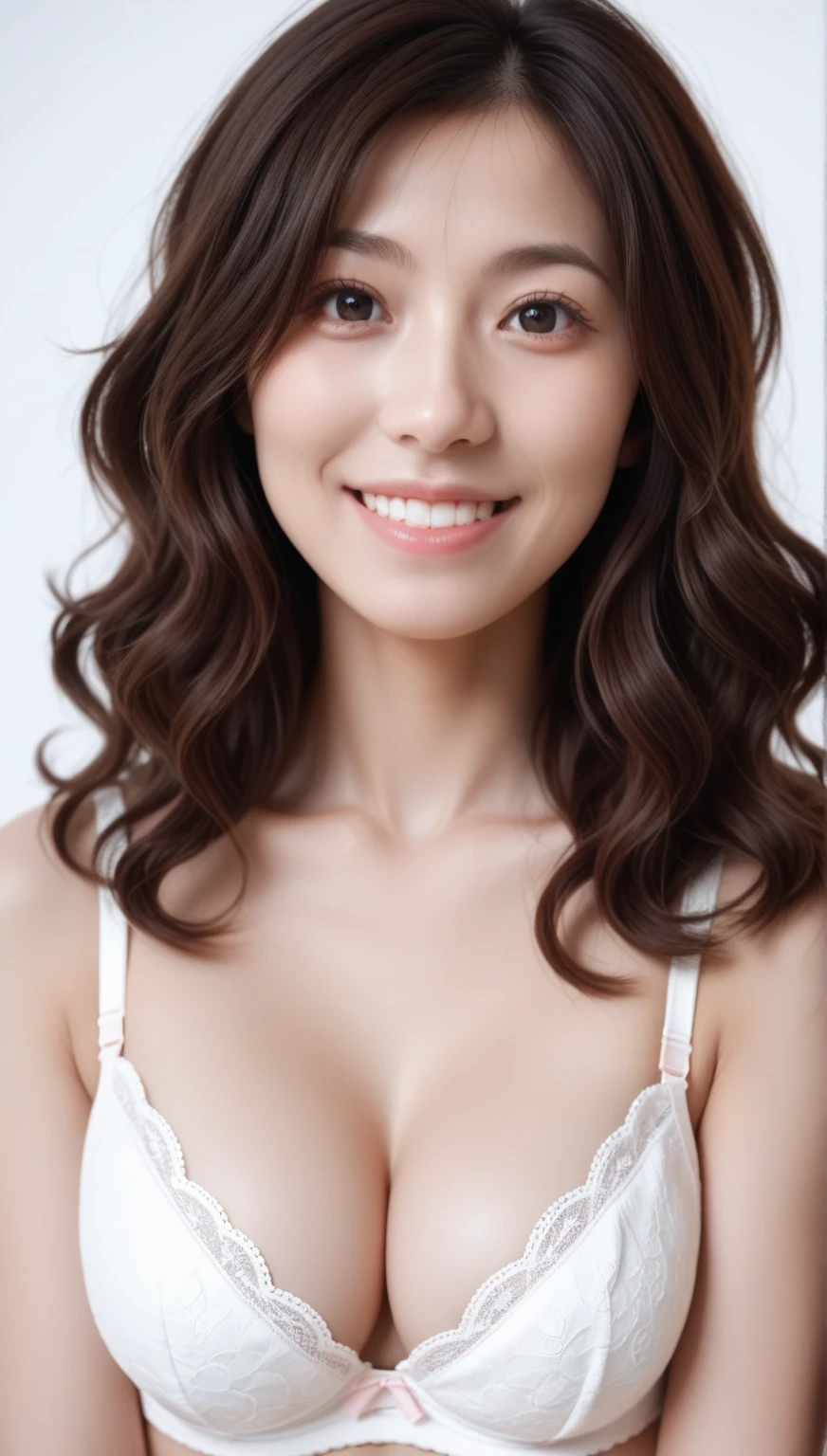 ((top-quality、8K、​masterpiece:1.3))、sharp:1.2、Perfect Body Beauty:1.4、Slim abs:1.2、Big、((White bra:1.3))、(Basketball court background:1.2)、Beautiful face、Wavy Hair、Highly detailed facial and skin texture、A detailed eye、Happy smile