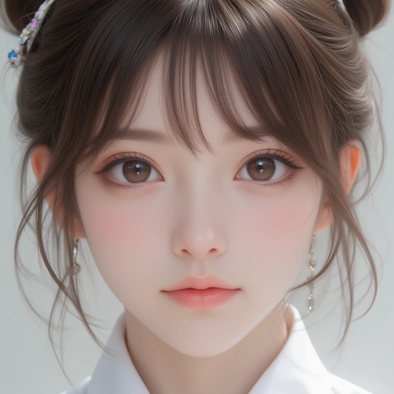 , 8k, High-level, absurd, masterpiece, best quality, primitive, very detailed CG, very detailed wallpaper, perfect lighting, Extremely detailed (((The personifying " Star Wars " as a Little Girl))), MysticSight, Tyndall effect, Tyndall scattering, Studio gray background with (many Dazzling RainbowColor particles BokeH:1.28), (RoundlyButts, ThighGap), (:0.4), ( with looking ahead), BREAK (NOGIZAKA face variations) Extremely Detailed very KAWAII face variations, perfect , Childish, captivating gaze, elaborate detailed Eyes with (sparkling highlights:1.28), long eyelashes、Glossy RED Lips with beautiful details, Coquettish , Rosy cheeks, Radiant PearlSkin with clear transparency . { (Dynamic LifeLike expressions:1.4) | :d) }, (large eyes:-1) .