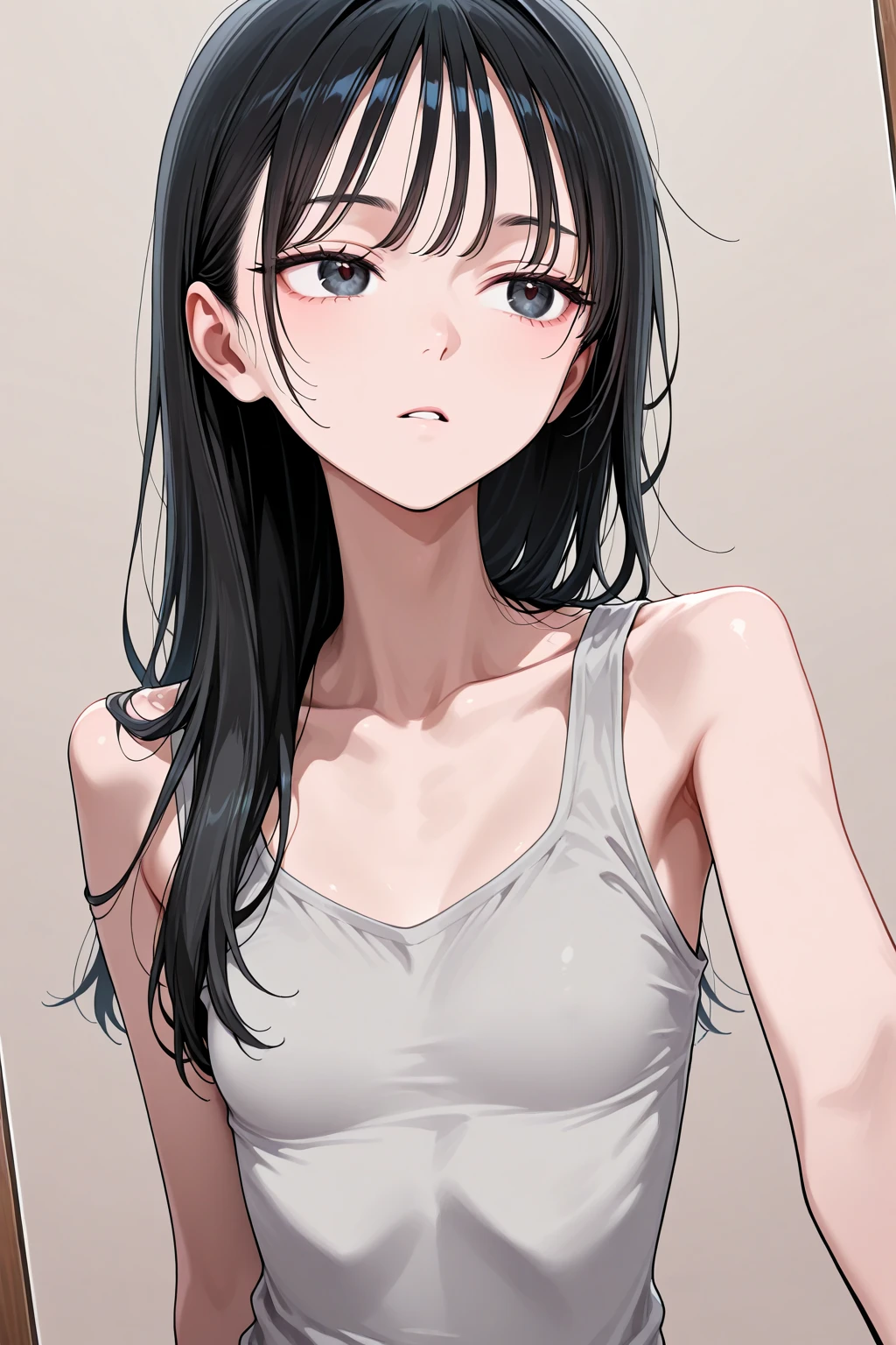 (masutepiece:1.2), Realistic, photo of 18 y.O High school girl in loose shirt(Unbuttoned shirt), half, Best Quality, Small breasts, cleavage,  Something?, [[Hands hidden behind the back]], earrings,   Visible from the full shirt, Solo, [SFW], , , Black Choker, (:1.2)