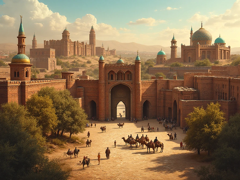 View of the old city of Urganch, before its destruction in 1221 by Genghis Khan
