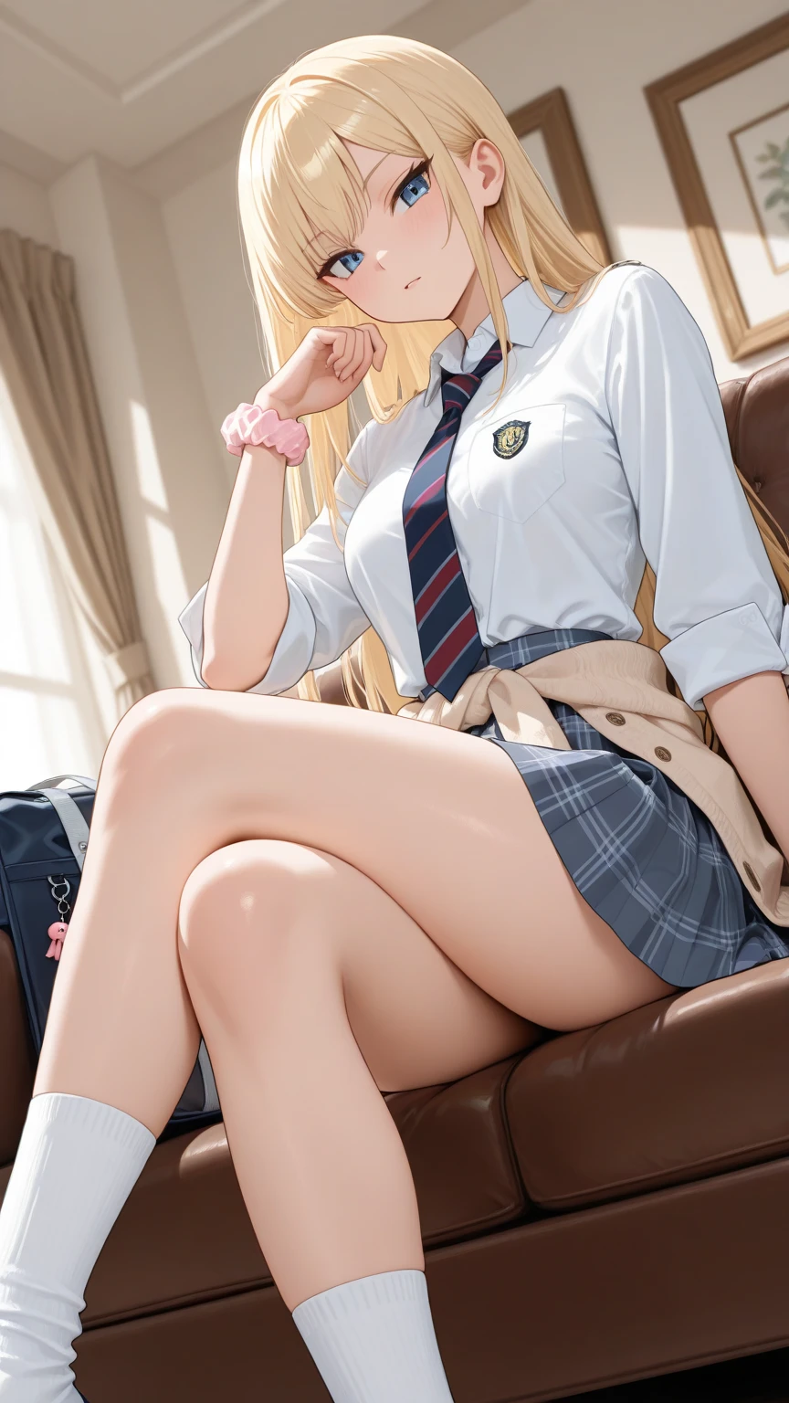 Very detailed expression, (RAW shooting: 1.2), (Photorealsitic: 1.4), beautiful details of beauty and delicate expression, blonde hair, ((panties visible)) (squat pants shot) , eyelashes, beautiful details Eyes, Huge file size, Super detailed, High resolution, Super beautiful, Top quality, Masterpiece, (Japanese girls' high school uniform)), Spectacular, Fine details, Detailed facial movie writing, 23 year old girl, ( (dynamic pose))), (sitting cross-legged, bending the knees)), pleated skirt, blazer,  upper eyes