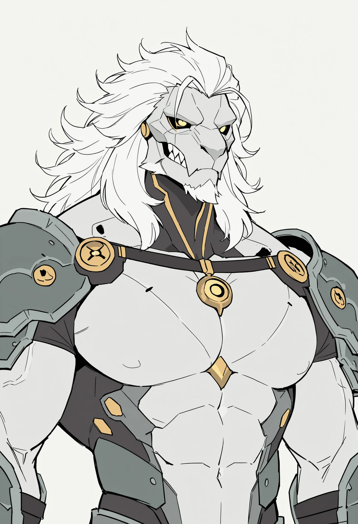 masterpiece, best quality, amazing quality, very aesthetic, humanoid warforged, dnd warforged, handsome, fantasy, short mane, detailed musculature, muscles coverd by scaly armor, balanced yet muscular physique, thick arms and legs, wide bulky chest and shoulders, muscle-shaped armor that highlights musculature, segmented armor ike body, mechanical detailed face, prominent jaws, sketch, concept, portrait, upper body focus