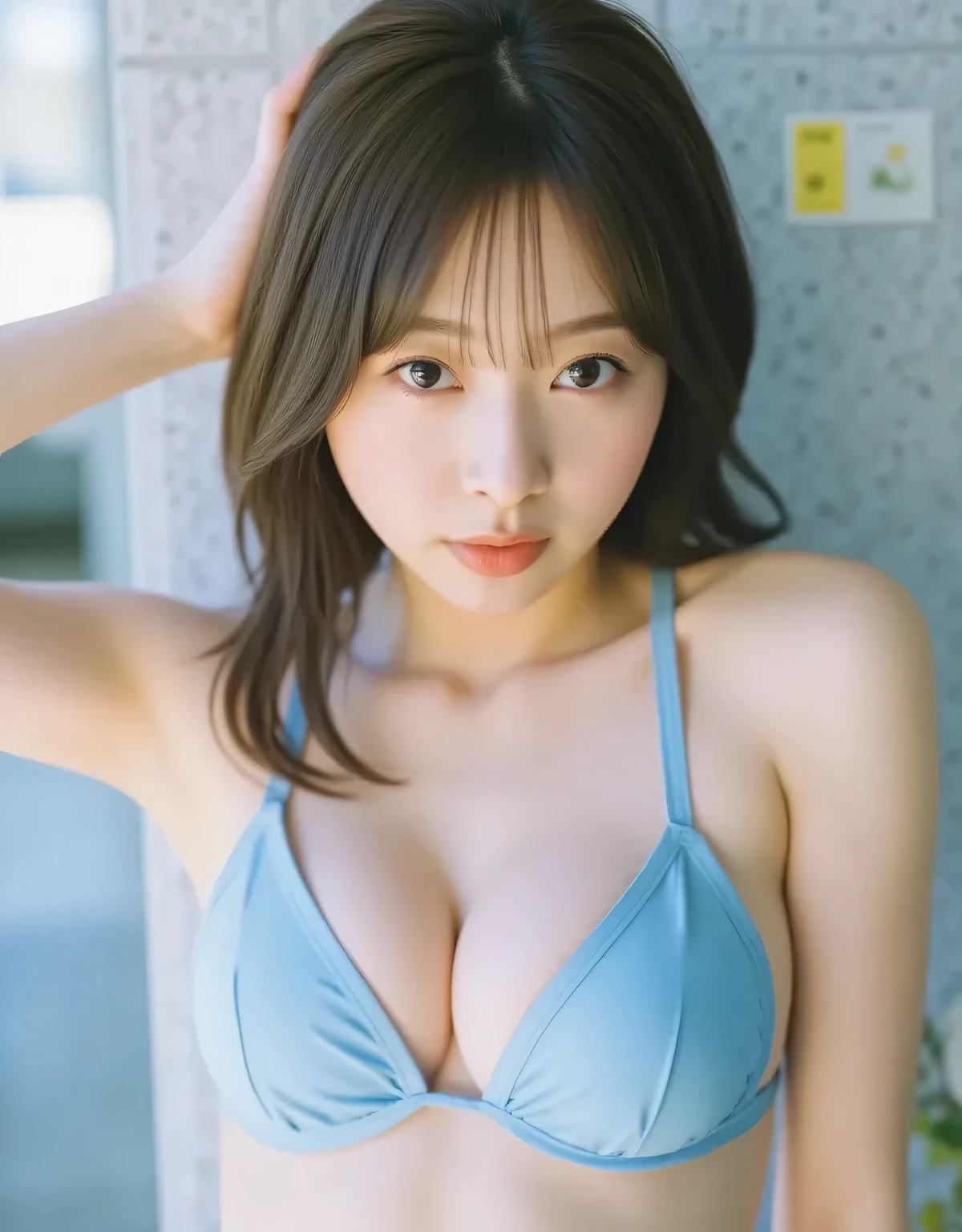 A beautifully sculpted body、Highest quality, masterpiece, Ultra-high resolution, (Realistic:1.4), RAW Photos, The most famous Japanese idols have a great time at the night pool,  (Variety of faces, Very cute face, Very beautiful face, Very childish face,), They all have such beautiful big eyes, very beautiful colorful hair, All the skins are very beautiful, Very beautiful long eyelashes, Very beautiful lips, Revealed thighs、 Actress、 Model、Completely 、Small bust、Hairy pubic hair、Pubic hair is coarse、Sweaty、Temptation Pose、Tears and confusion、Breasts are beautiful、For plump, moisturized skin、Her plump thighs are revealed、Her embarrassed expression as she begs for  is cute、Cowboy Shot、