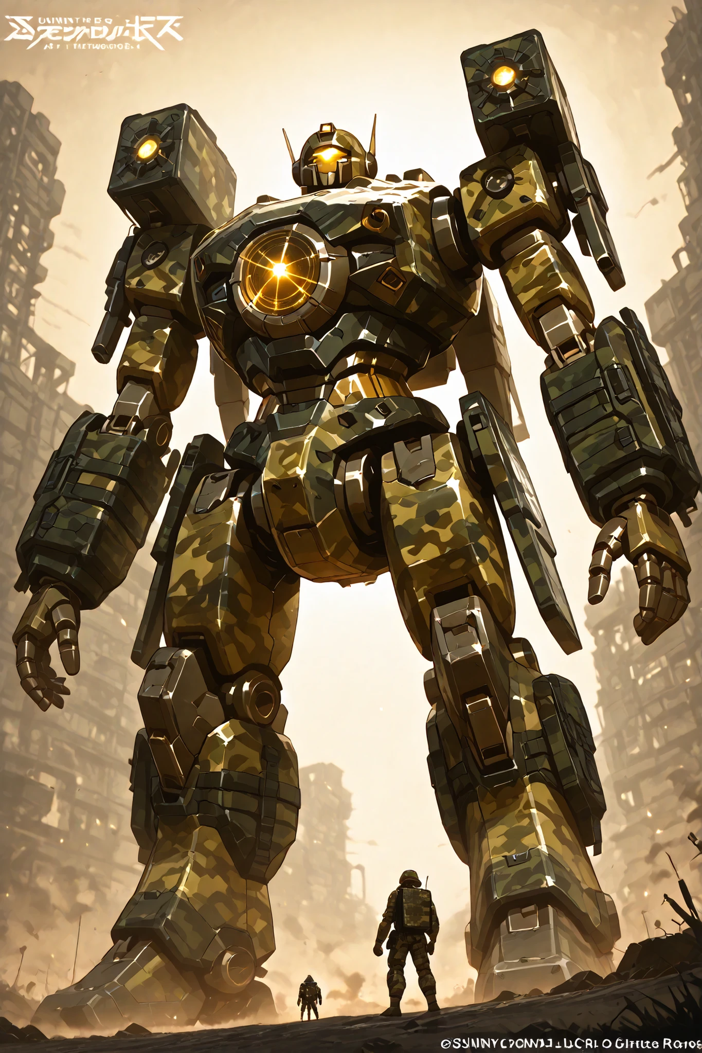 robot, A giant, camouflage case, At the cosmodrome, sunny day