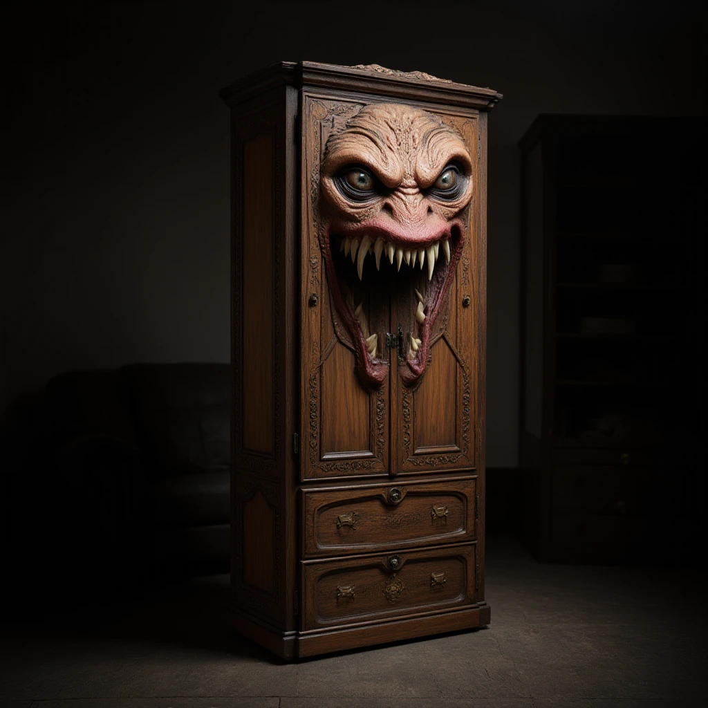 A rabid hungry Chair with teeth and eyes
