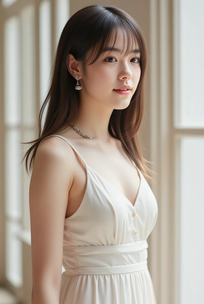 (8K, RAW photo, highest quality, masterpiece: 1.2), super detailed, super resolution, (genuine, genuine photos: 1.37), Portrait, High-definition RAW color photo, professional photos, Very detailed and beautiful new, very detailed, 8K wallpapers, amazing details, huge file size, official art, very detailed CG Unity 8K wallpapers, very detailed beautiful girls, very detailed facesHighly detailed eyes, very detailed skin, very detailed fingers, very detailed鼻, very detailed口, perfect ???????, Very detailed background, Costumes with attention to detail, one girl, (18:1.2), teen, cute girl, famous japanese idol, cute, genuineistic body, , white skin, glowing skin, Because I'm slender, handsome body, brown hair, short curly hair, (dull bangs:1.2), smile, cute, like々New, cute new face, realistic face, delicate eyes, droopy eyes, white t-shirt, skirt, earrings, camera's line of sight, cowboy shot, front, standing position, contrap post, high street, public, dynamic lighting,

delicate body shape, The beauty of slim abs :1.2, thin waist :1.2, 
plump lips, glossy pink lips, flushed cheeks, White teeth, 
Beautiful actress's ennui makeup, pink lipstick, 
dark brown hair, delicate soft hair, 
(hair up, medium short hair, ponytail:1.2), 
layer cut, (dull bangs:1.2), 
(Stylish looking earrings,necklace,bracelet,shiny nail art), 
(((Shoot the whole body from the thighs, Pay attention to your stomach:1.2))), 

(Dress up in a tight floral nightgown:1.2), 

((luxury hotel bedroom bed, The midsummer sun shines on the whole)), 
((The large windows overlook the ocean horizon.:1.2)), 


((look up)),
((squinting)), 
((pursing lips)),
((Pointy mouth)),
((blushing cheeks)),
((I'm enchanted)),
((body is wet)),