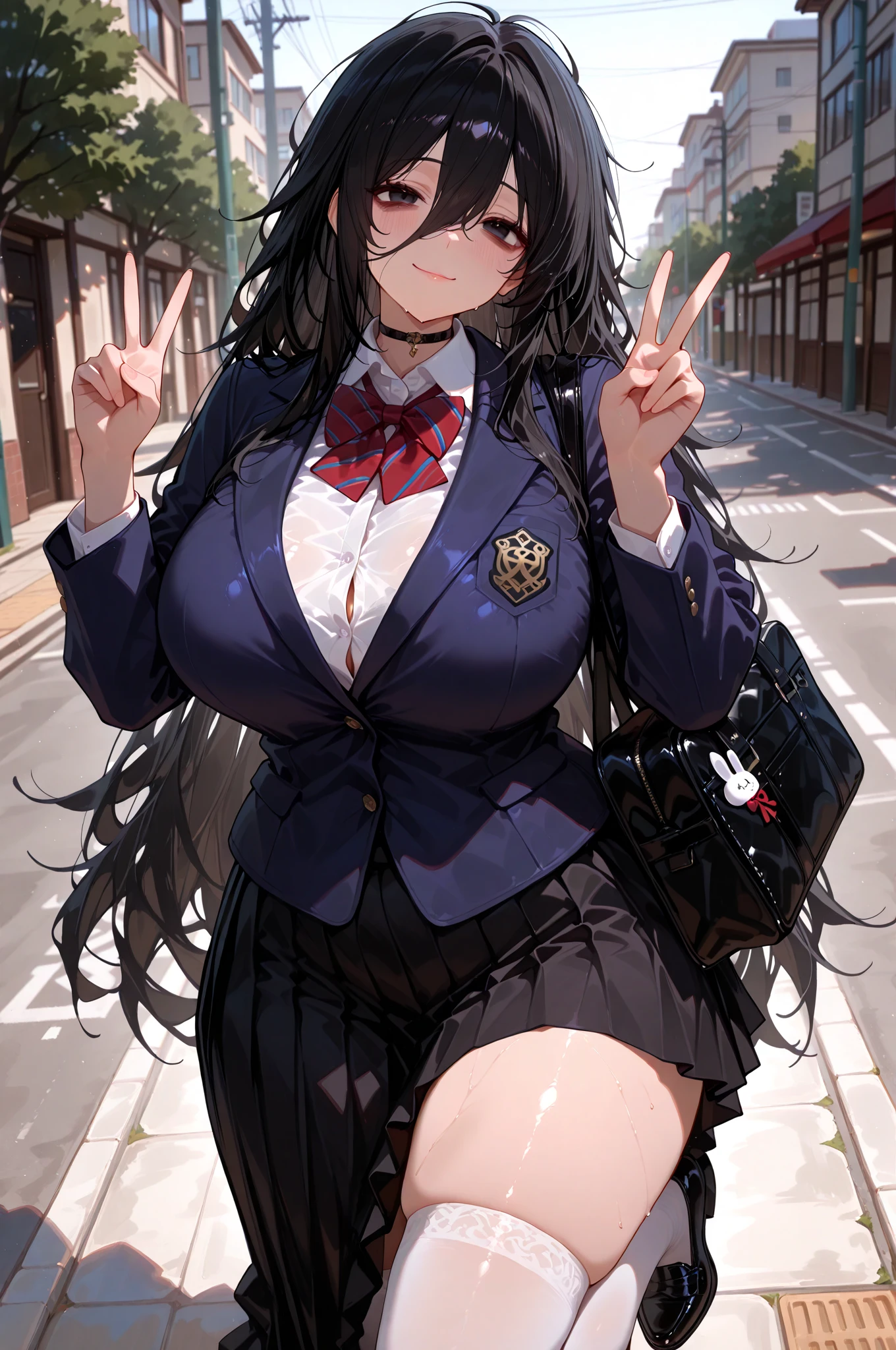 Masterpiece, high quality, ultra quality, best lighting, 1girl, ((tokisaki kurumi)), long hair, black hair, low twintails, monochrome, ((right red eye:1, left yellow eye:1)), black , ((black school uniform)), ((short pants)), ((big breast)), ((big thigh)), smile, blush, cute face, ((gesugao face)), standing, sexy body, sexy, tattooed full body, tattooed face, (((tattooed))),looking at viewer, large the breast, , (((mountain)))