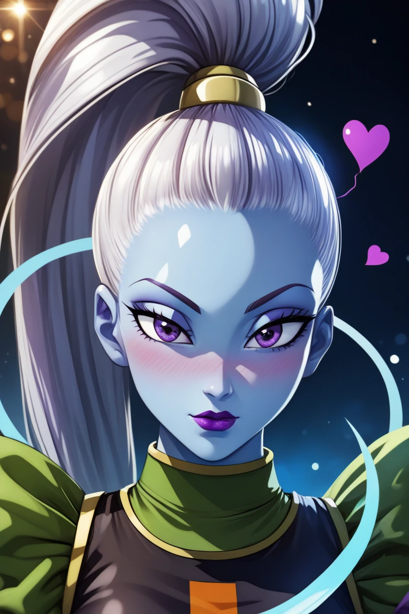 A girl with long blue hair in a Vados costume from Dragon Ball, detailed anime-style character, beautiful detailed eyes, beautiful detailed lips, extremely detailed face, longeyelashes, intricate costume details, dynamic pose, vibrant colors, fantasy landscape background, (best quality,4k,8k,highres,masterpiece:1.2),ultra-detailed,(realistic,photorealistic,photo-realistic:1.37),studio lighting,vivid colors,concept art,full body