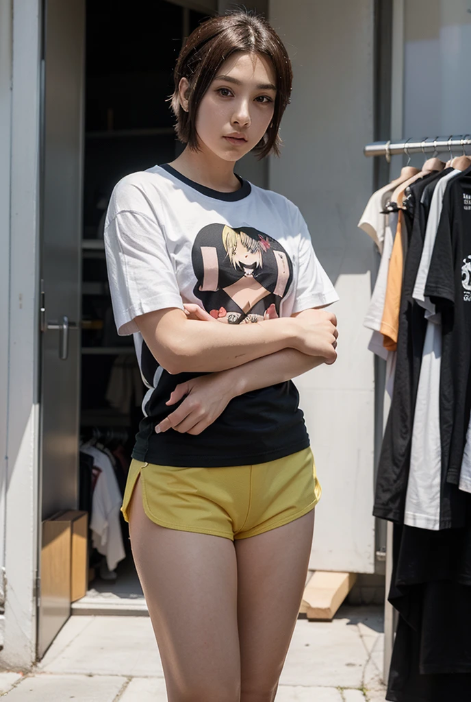 flying debris、Highest quality、An illustration、Highest quality、got it、High resolution、8k wallpaper、Perfect dynamic composition、(((Ezvian Everywhere)))、((From below))、Beautiful and cute 20 year old girl、Beautiful face in every detail、Delicate and cute eyes、Fine skin、Red cheeks.、shy、(Semi-short hair:1.3)、(wavy blonde hair)、Small breasts、Bold sexy pose、smile、Small breasts、Between the legs、Small Ass、Thin butt、Generated on the eaves.、Narrow shoulders、wavy blonde hair、blonde、Heart-shaped earrings、smile、、Gold bracelet、Tie your hair back、White hoodie、Deeply hooded、Loose fitting white harem pants、Baggy pants、Combat Boots、Army Boots、Standing posture that shows the whole body、