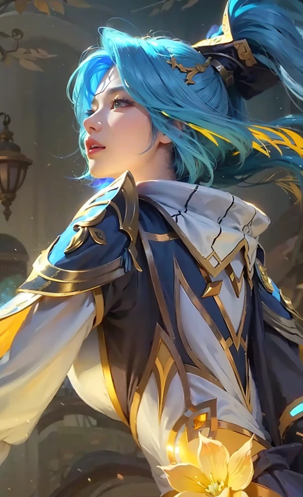 A full-body shot of Princess Zelda, brown hair, blue eyes, dressed as an Assassin from Assassins Creed, in white+gold with a white mask and hood with gold details, XL bust, using a glowing blue+gold kunai. Ready to battle, fighting stance, Background: A city at night during the renaissance period. Unreal Engine 5, Anime, Anime style, Masterpiece, Well drawn eyes, well drawn face, well detailed eyes, well detailed face, 8k, light and shadow effect. --auto --s2