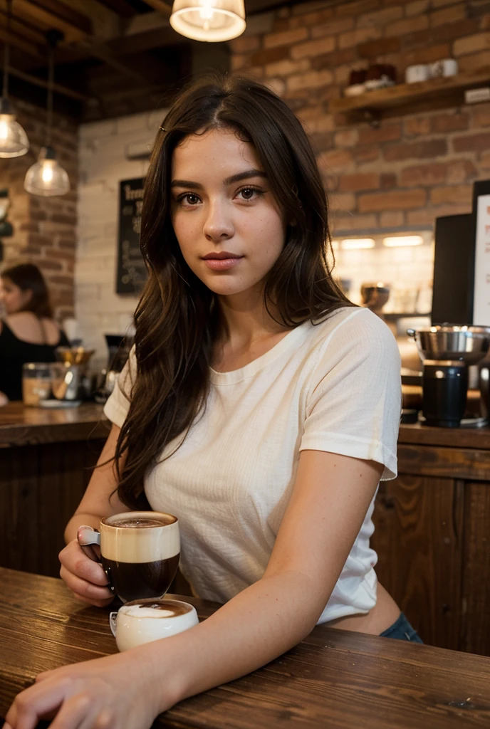 we capture the exquisite beauty of a woman (175cm) with a captivating mix of Scandinavian and South American heritage. the woman sitting at a table with a cup of coffee, loking outside, a sketch by Niko Henrichon, tumblr, realism, drinking coffee, infp young woman, woman drinking coffee, cute woman, gorgeous lady, morning coffee, sitting in a cafe, enjoying coffee at a coffee shop, perfect , very feminine, perfect hands, her hands are not mutated 