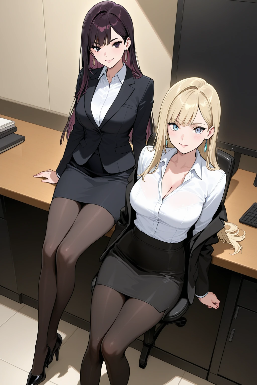 Age: 22
: human - Female 
Look: an above average looking face. 
Body: 6 football and an athletic build.
Eyes color: gold.
Hair color: silver.
Description: a Office Lady with glasses and black office outfit. Always with a resting  face no matter, even though she can be quite cheerful and kind at times. 